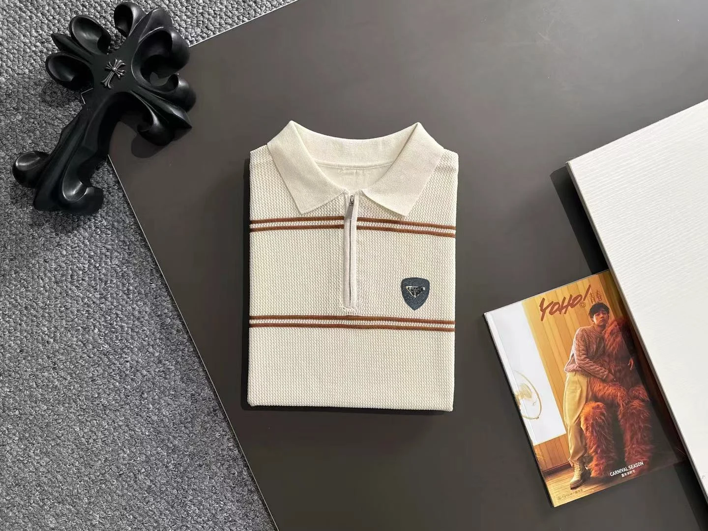 Striped Knit Half-Zip Polo Shirt D20014786 — view 8
