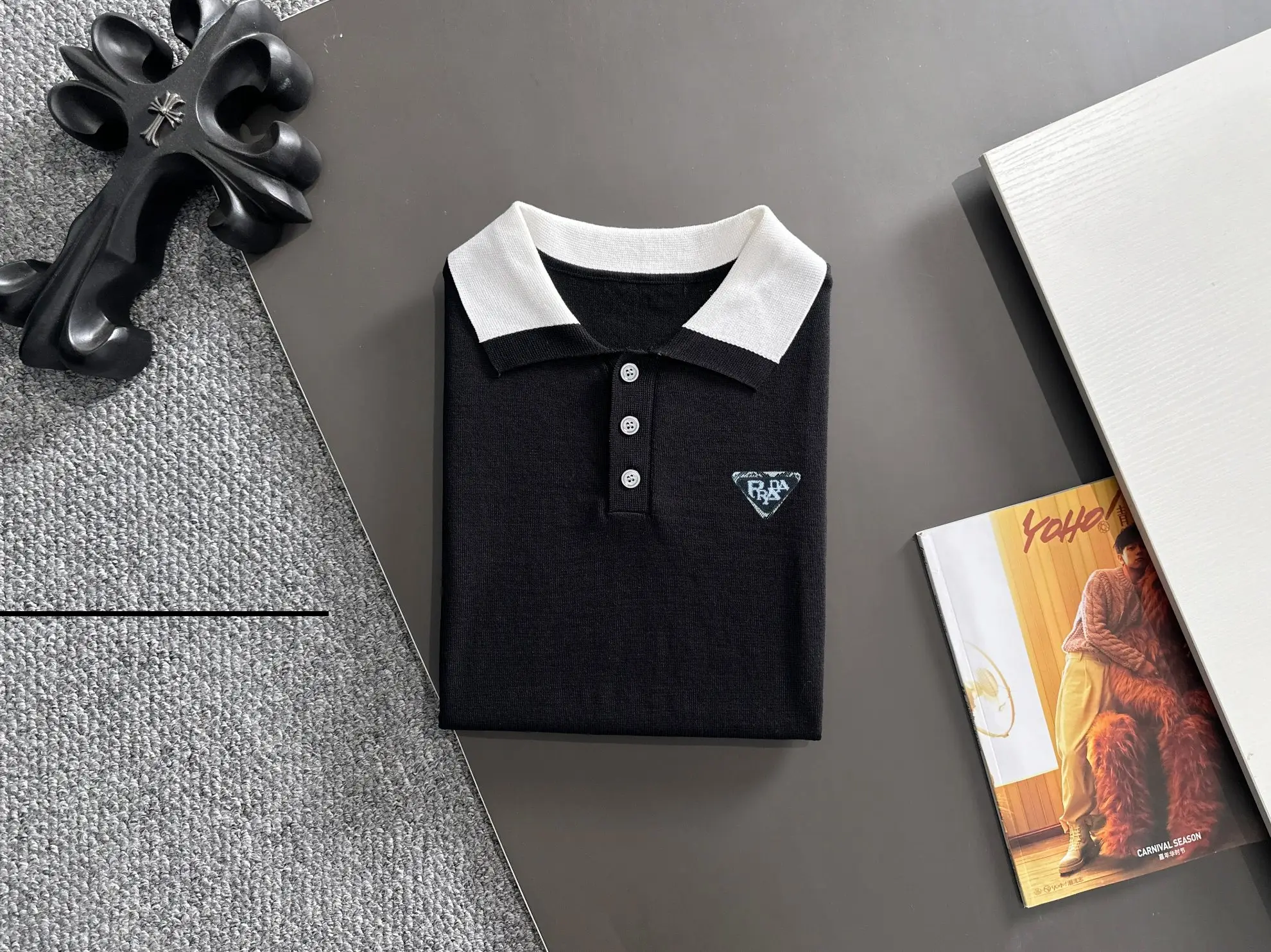 Contrast-Collar Silk-Blend Knit Polo Shirt D20014791 — view 8