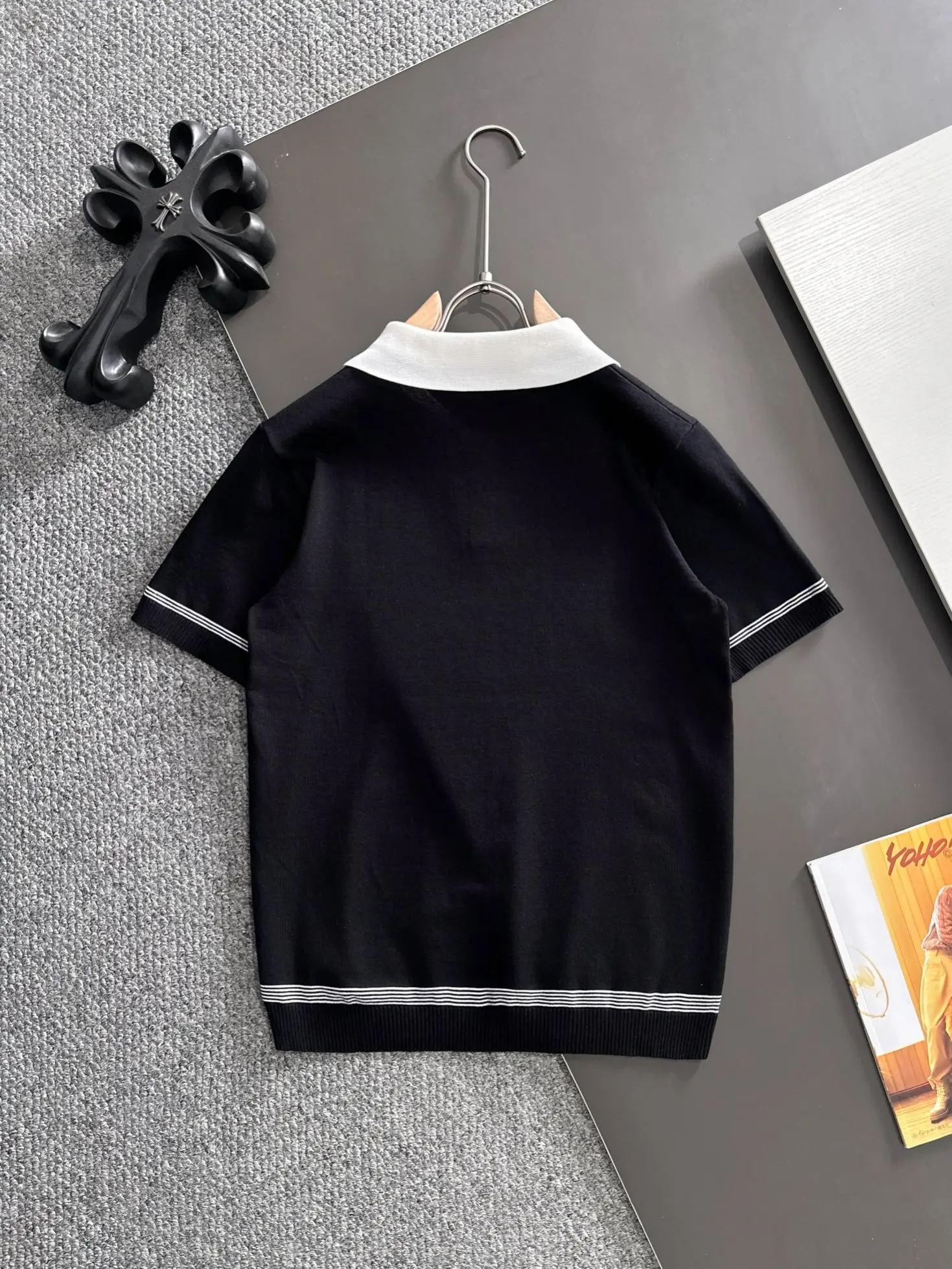 Contrast-Collar Silk-Blend Knit Polo Shirt D20014791 — view 9