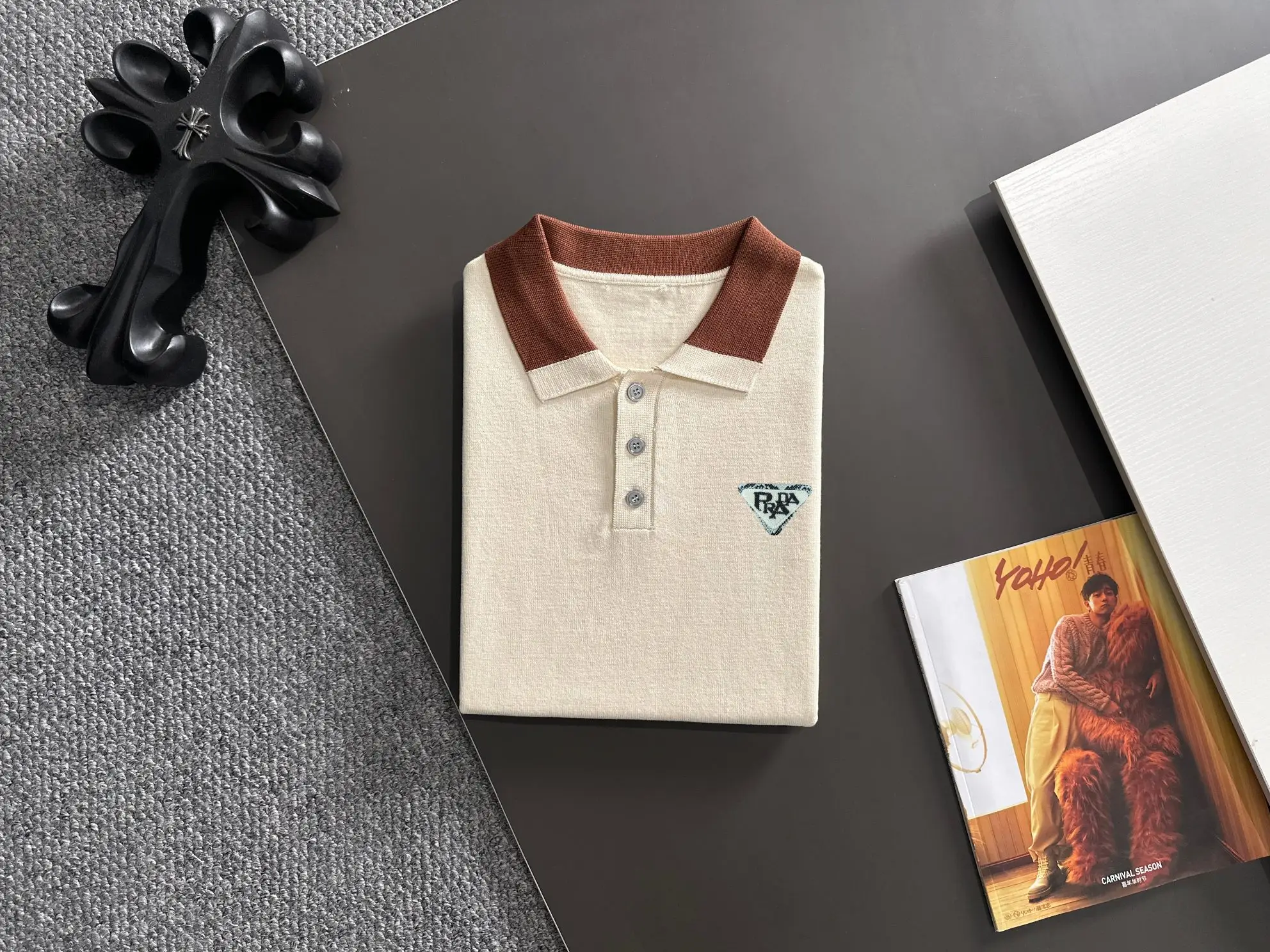 Contrast-Collar Silk-Blend Knit Polo Shirt D20014794 — view 8