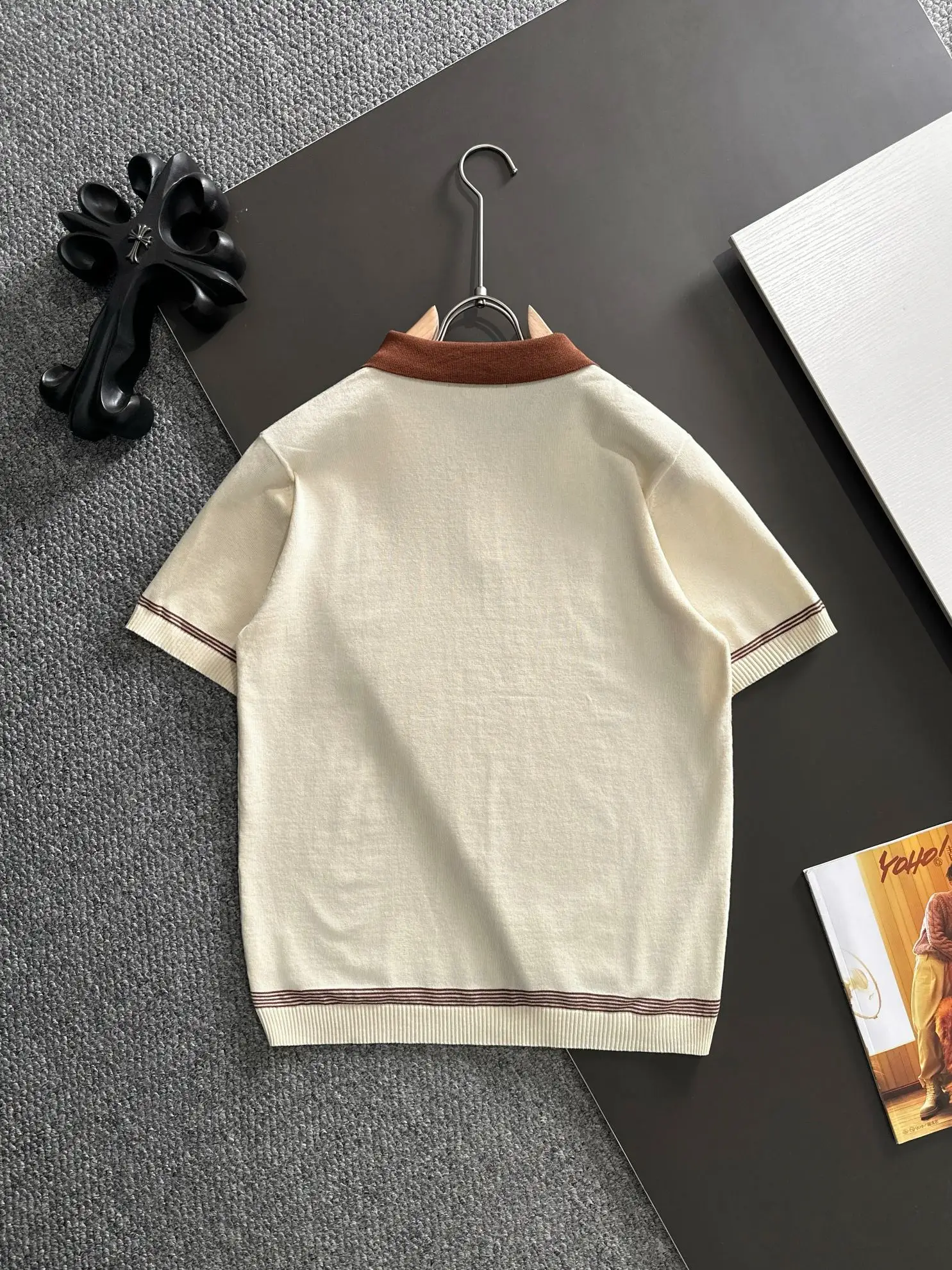 Contrast-Collar Silk-Blend Knit Polo Shirt D20014794 — view 9
