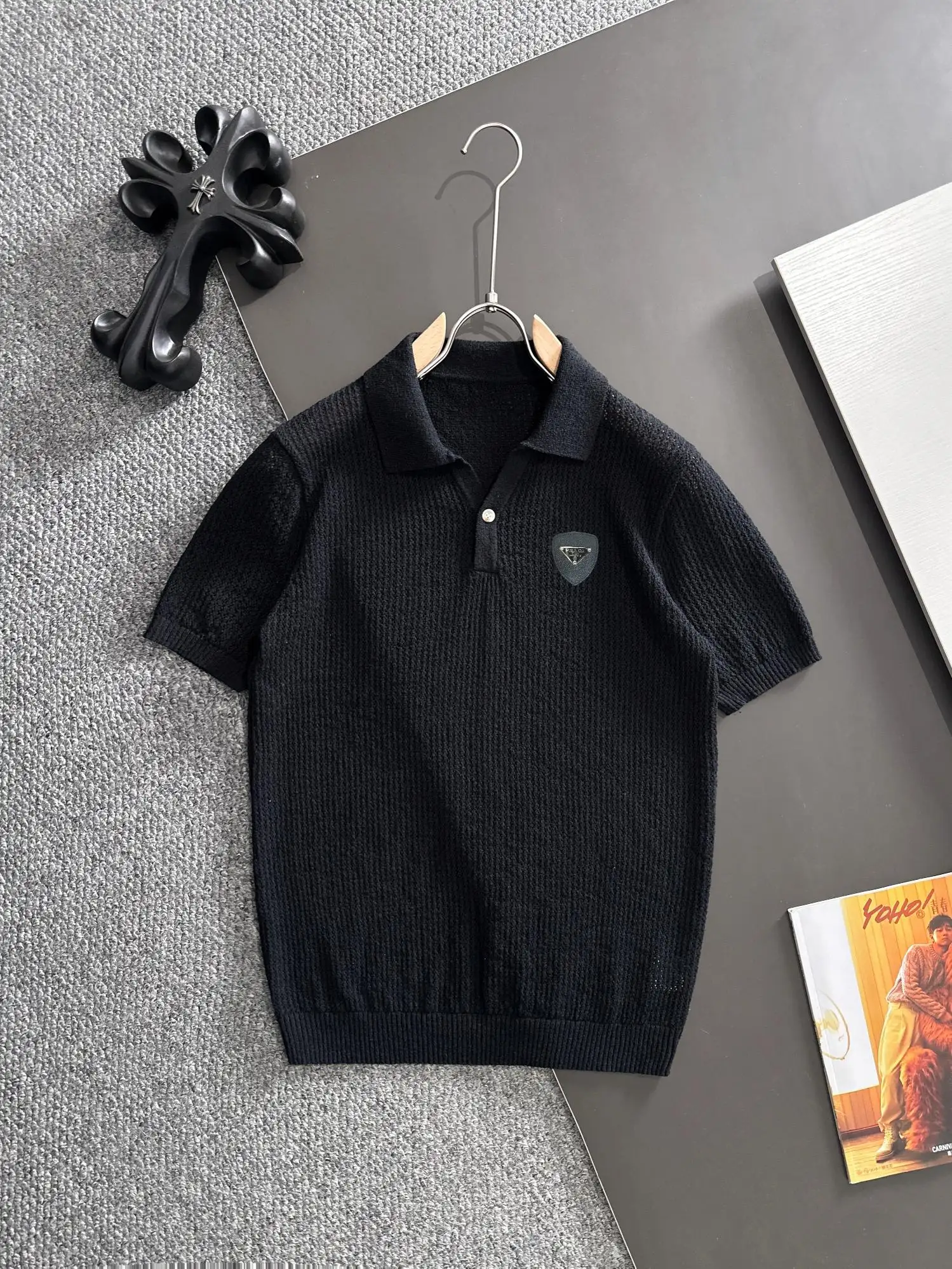 Open-Knit Short-Sleeved Polo Shirt D20014803