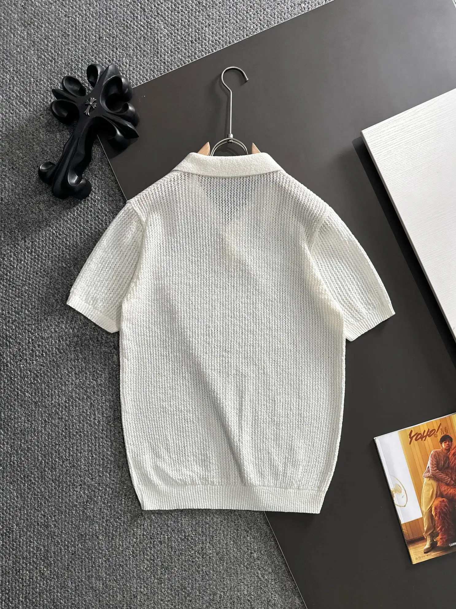 Open-Knit Cotton-Blend Polo Shirt D20014804 — view 9