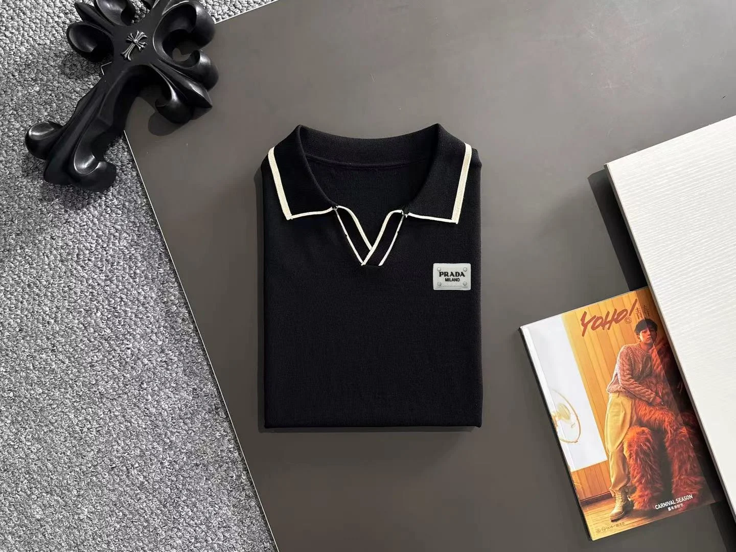 Contrast-Trim Knit Polo Shirt D20014830 — view 8