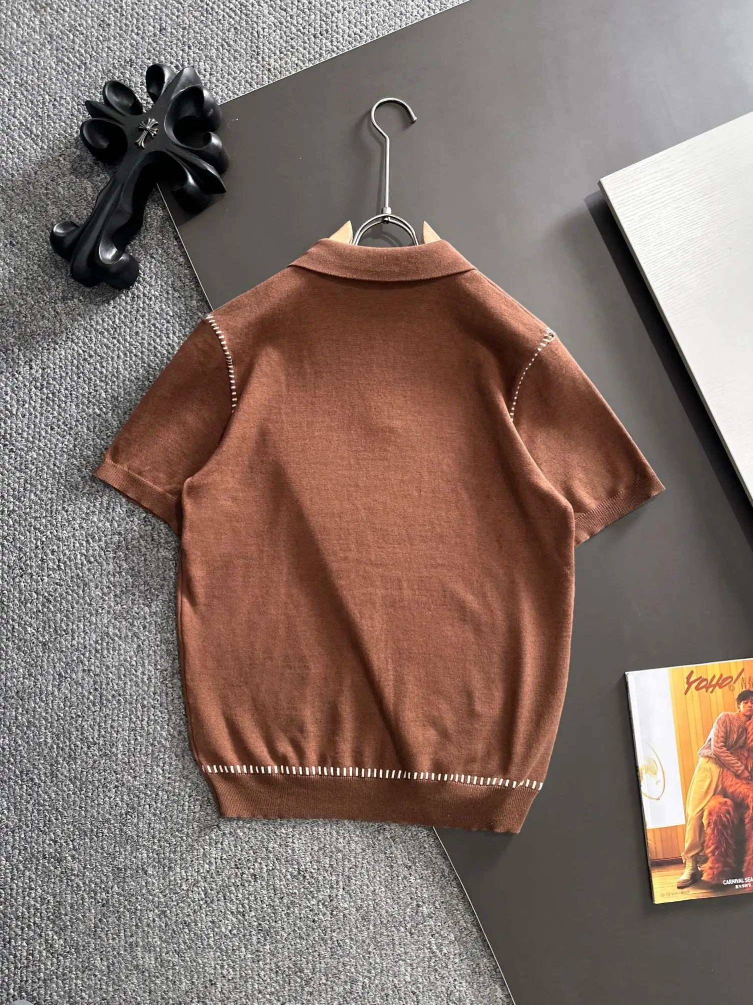 Contrast-Stitch Knit Polo Shirt D20014796 — view 9