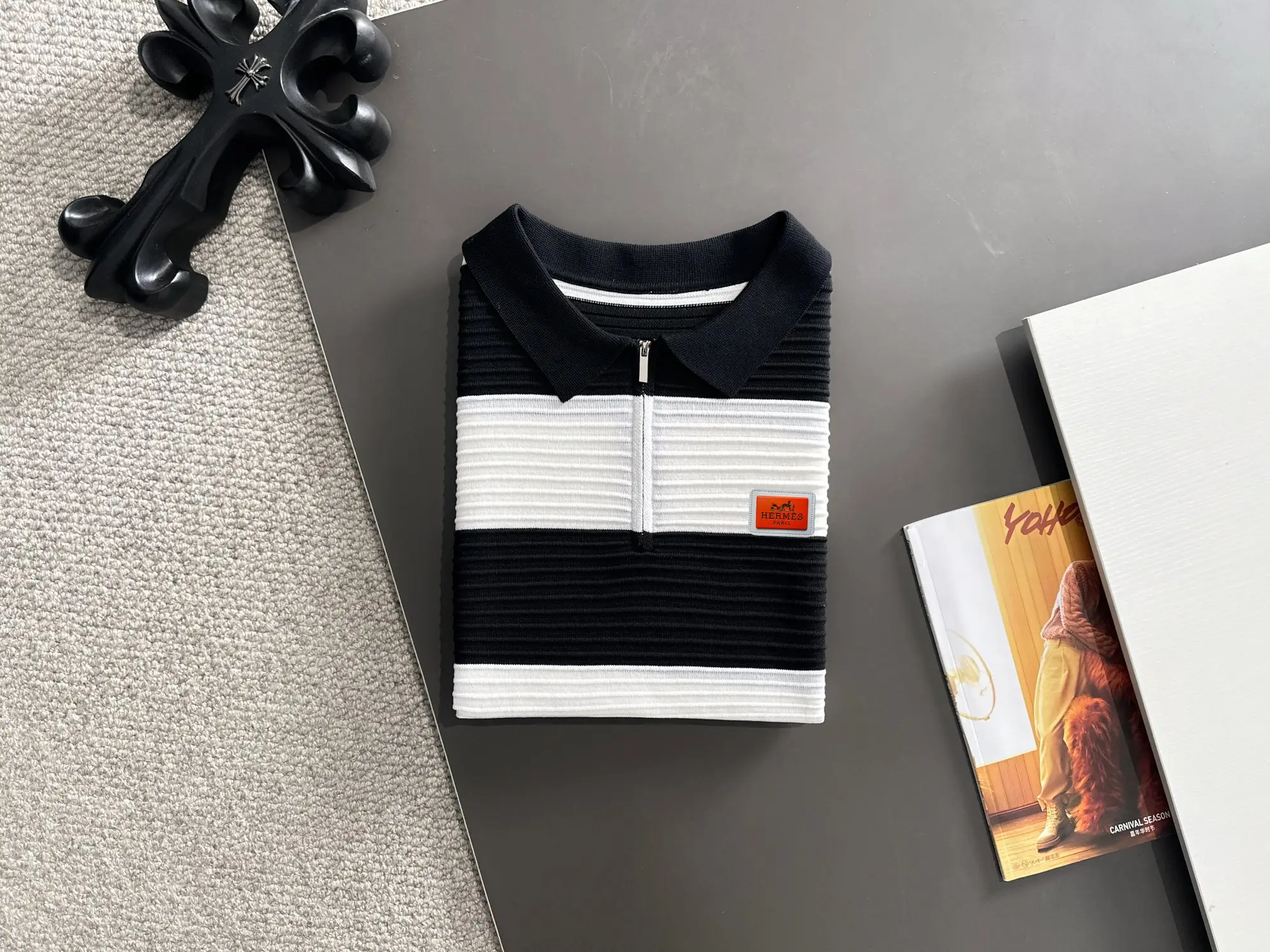Striped Knit Half-Zip Polo Shirt D20014810 — view 8