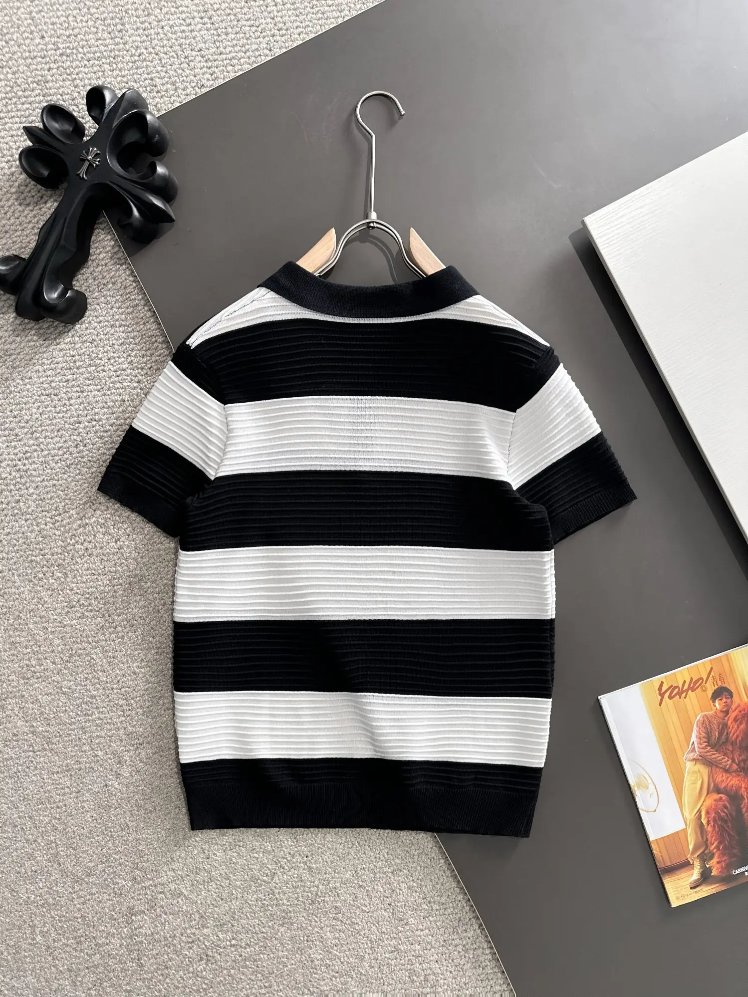 Striped Knit Half-Zip Polo Shirt D20014810 — view 9