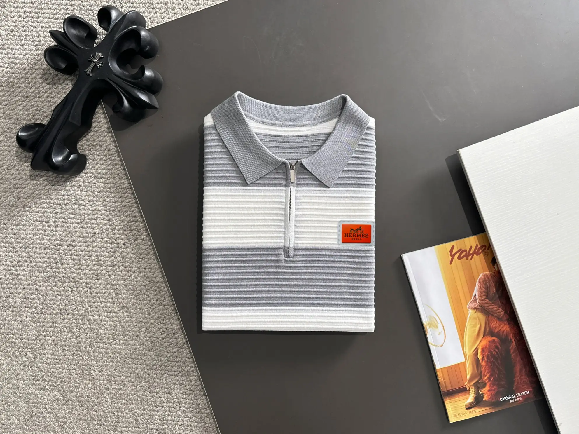 Striped Knit Half-Zip Polo Shirt D20014809 — view 8