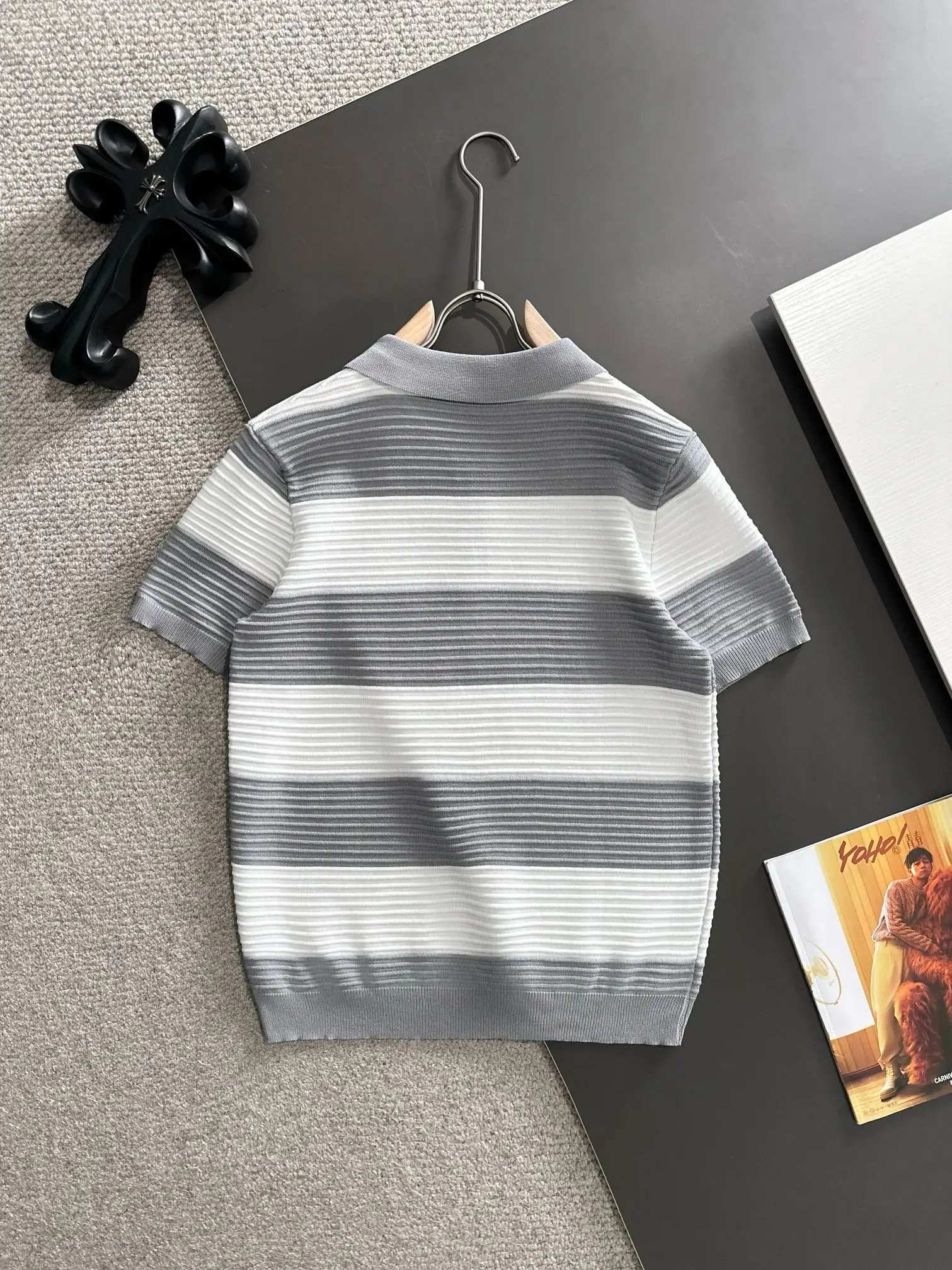 Striped Knit Half-Zip Polo Shirt D20014809 — view 9