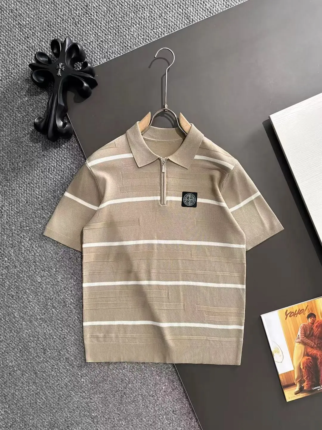Striped Half-Zip Knit Polo Shirt D20014776