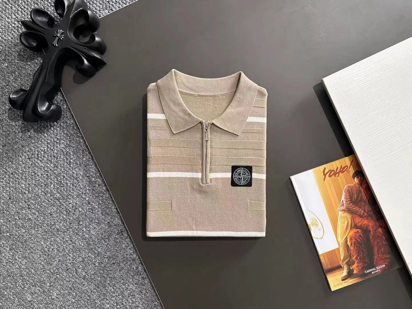 Striped Half-Zip Knit Polo Shirt D20014776 — view 8