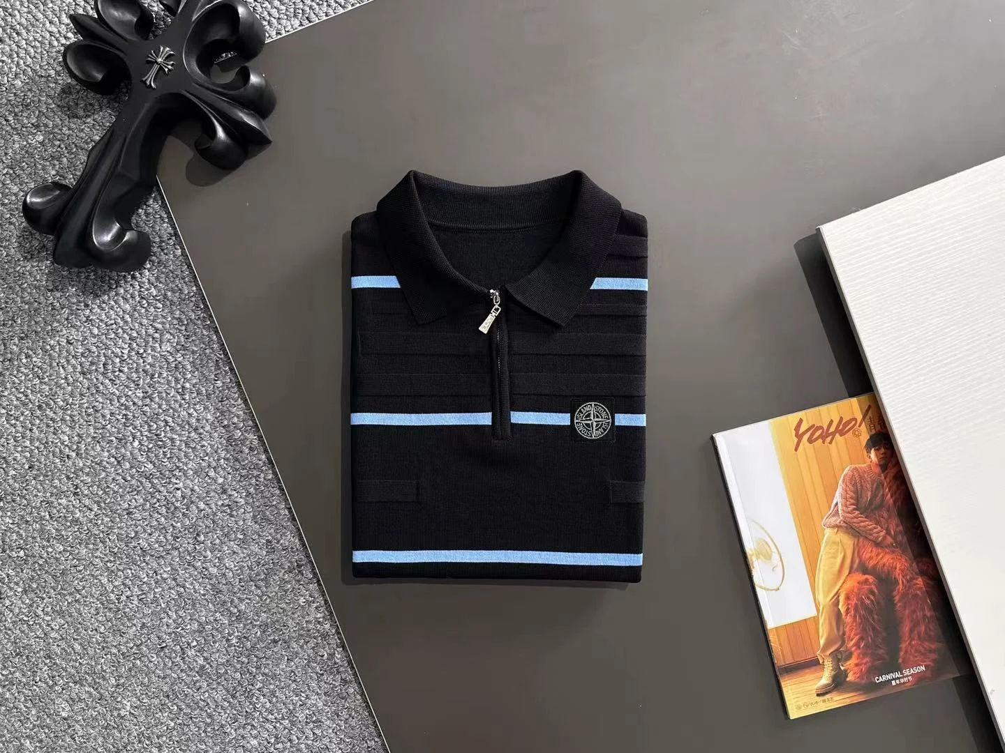 Striped Knit Half-Zip Polo Shirt D20014774 — view 8