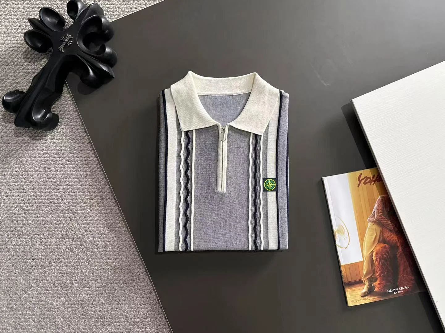 Striped Quarter-Zip Knit Polo Shirt D20014836 — view 8