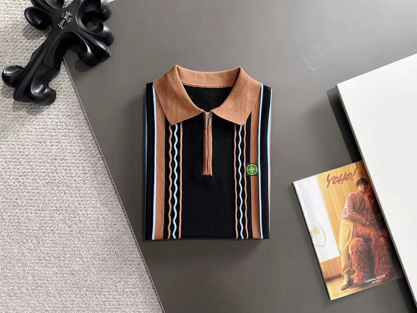 Striped Quarter-Zip Knit Polo Shirt D20014837 — view 8