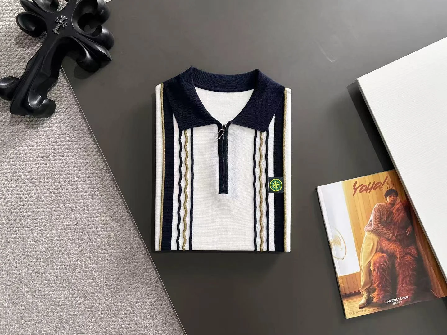 Striped Half-Zip Knit Polo Shirt D20014835 — view 8
