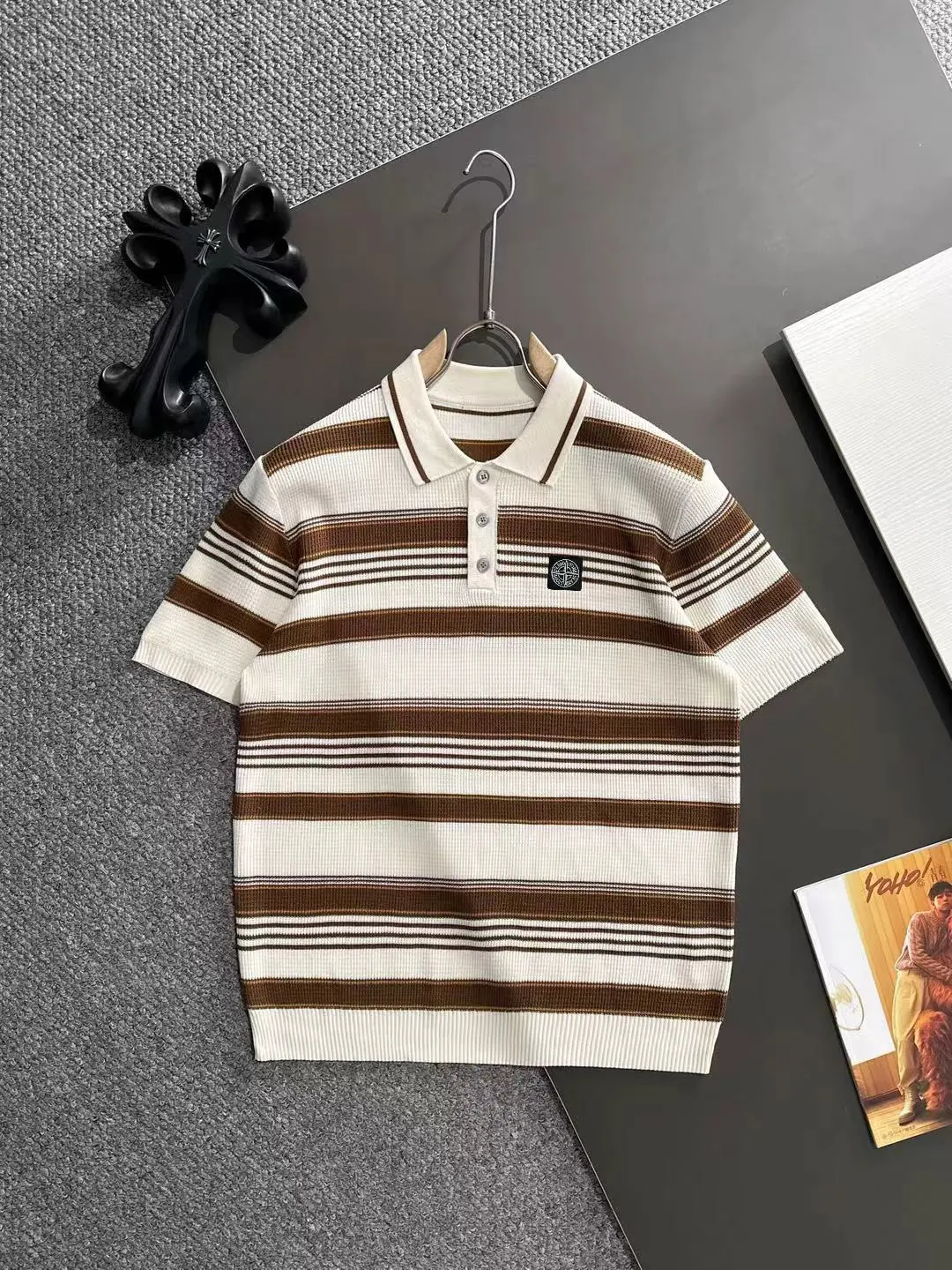 Striped Knit Short-Sleeve Polo Shirt D20014763