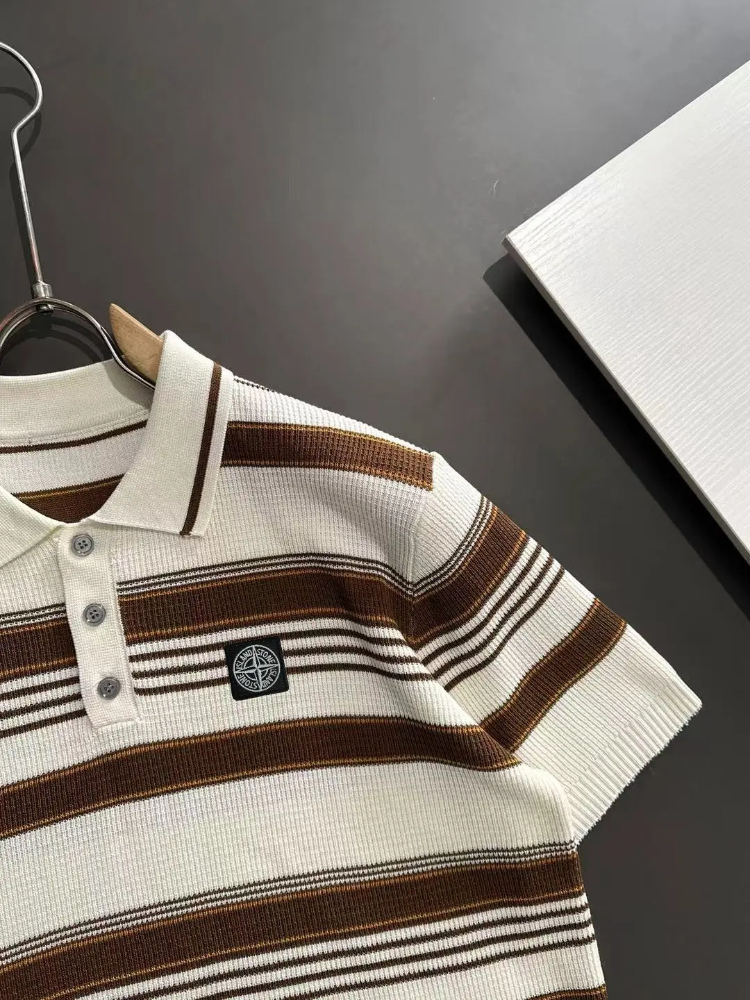 Striped Knit Short-Sleeve Polo Shirt D20014763 — view 2