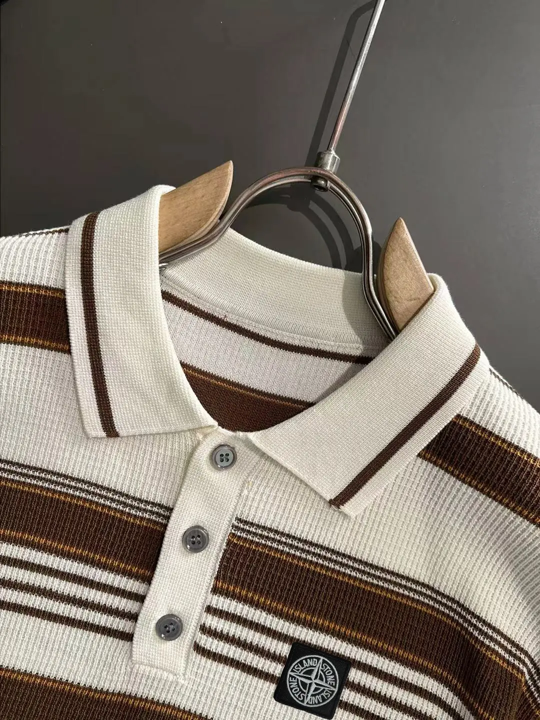 Striped Knit Short-Sleeve Polo Shirt D20014763 — view 3