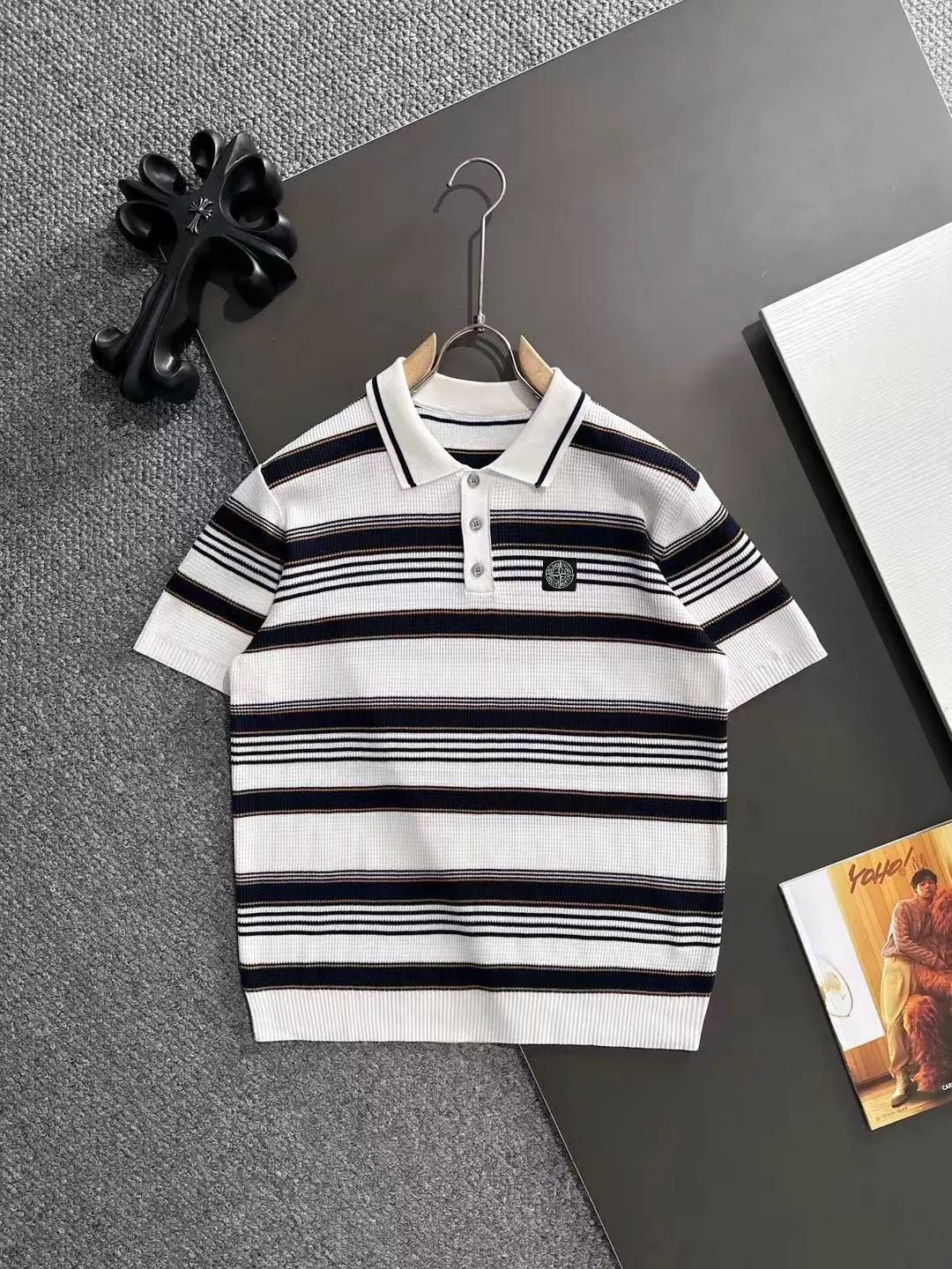 Striped Knit Cotton Polo Shirt D20014764