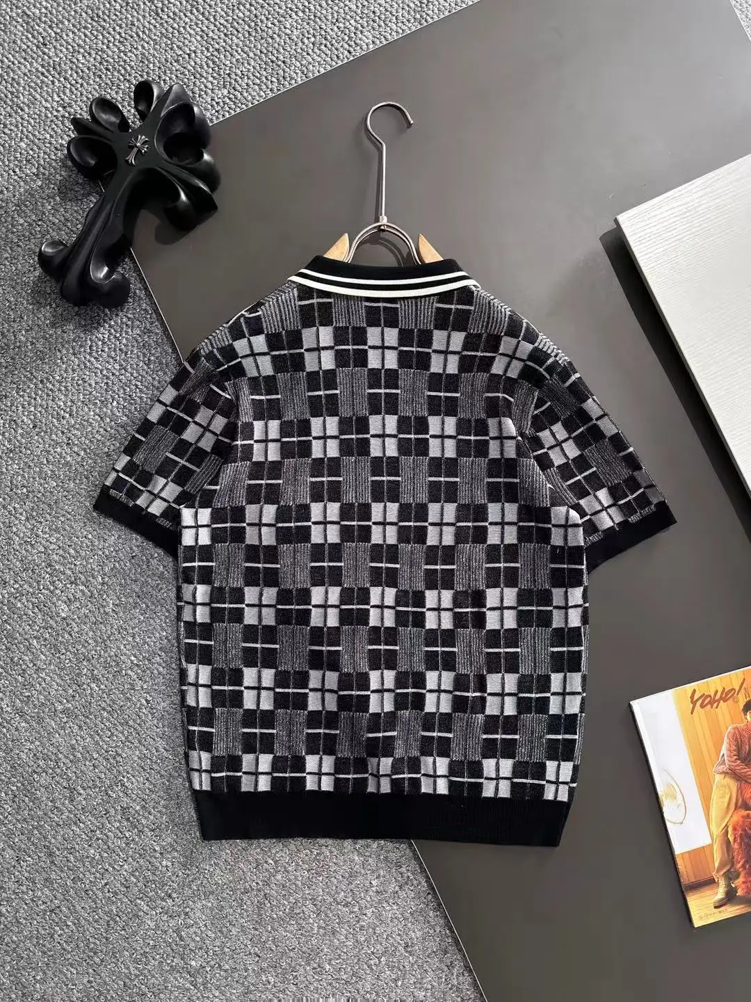 Checkered Knit Half-Zip Polo Shirt D20014783 — view 9