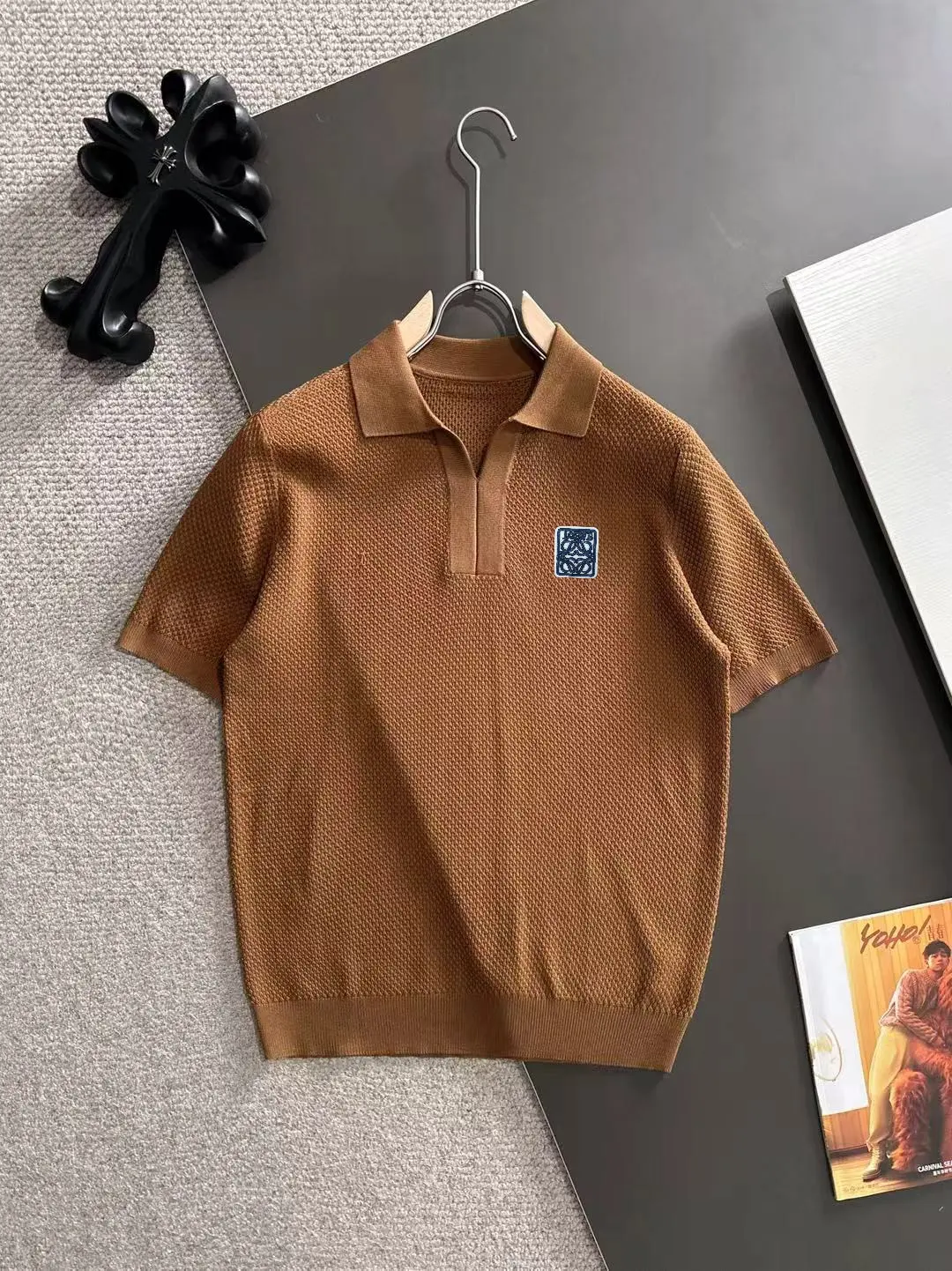Anagram Logo Waffle-Knit Polo Shirt D20014834