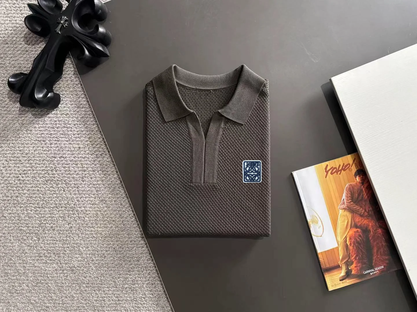 Logo-Embroidered Waffle-Knit Polo Shirt D20014833 — view 8