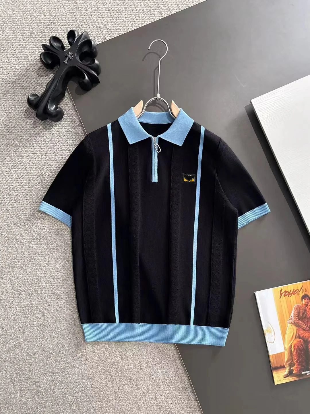 Contrast-Stripe Half-Zip Knit Polo Shirt D20014823