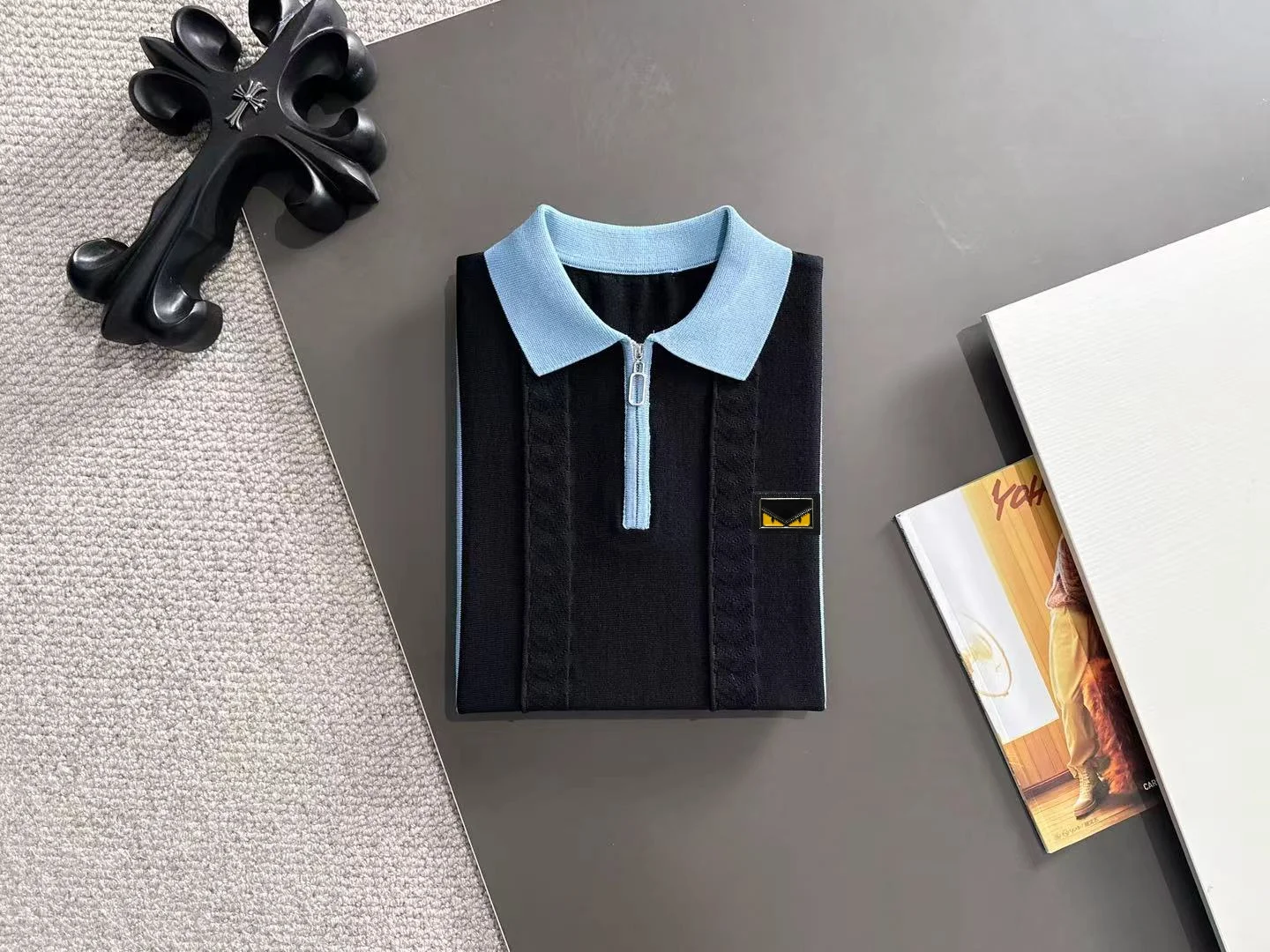 Contrast-Stripe Half-Zip Knit Polo Shirt D20014823 — view 8
