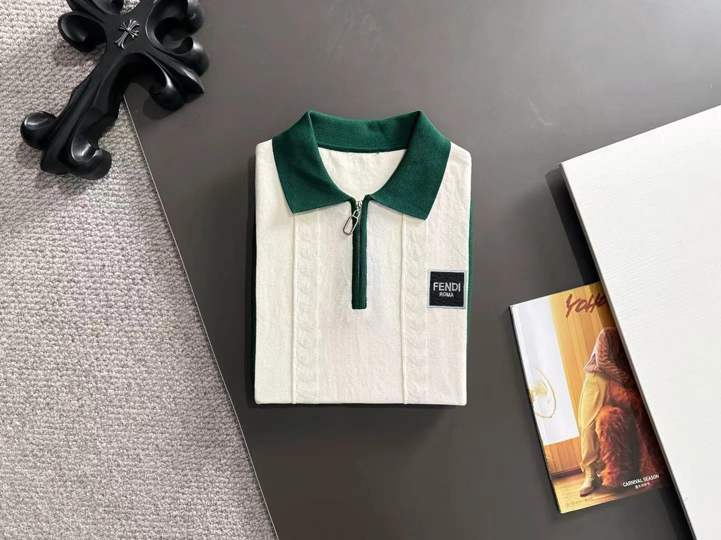 Contrast-Trim Half-Zip Knit Polo Shirt D20014820 — view 8