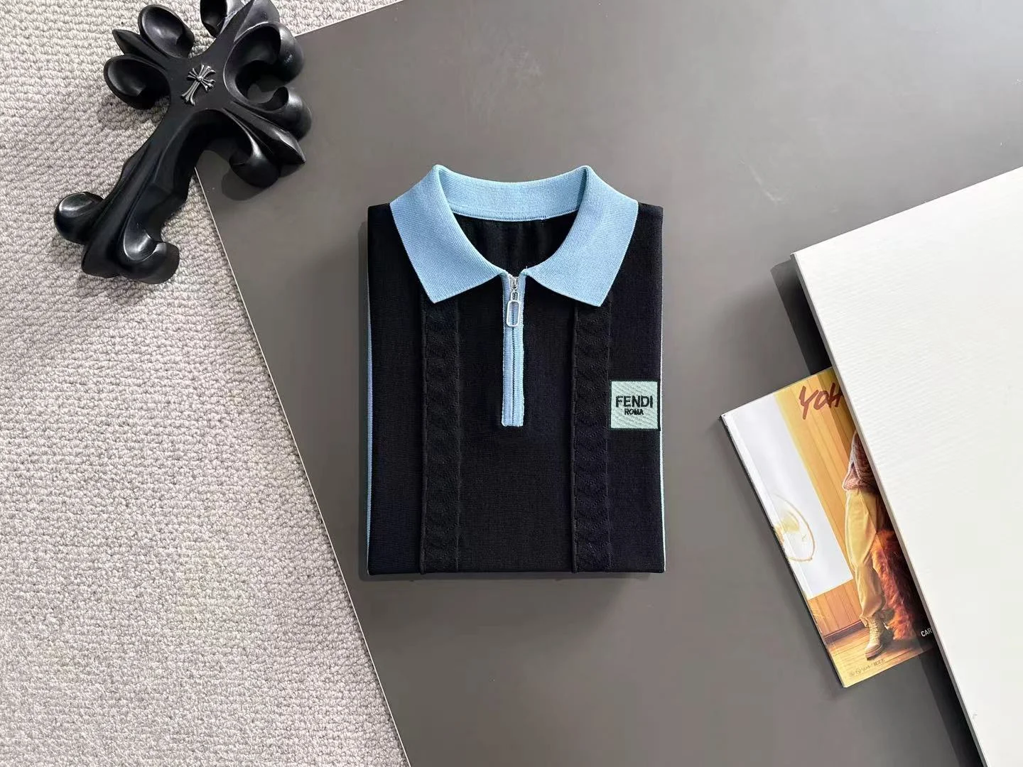 Contrast-Stripe Half-Zip Knit Polo Shirt D20014819 — view 8