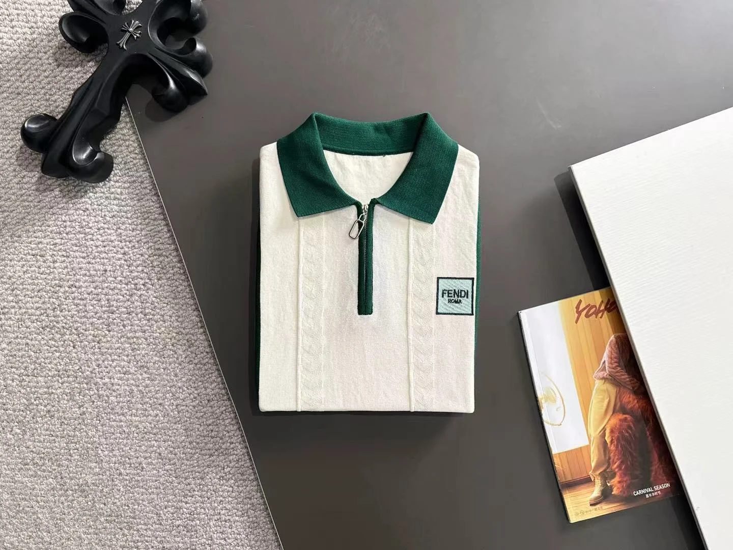 Contrast-Trim Half-Zip Knit Polo Shirt D20014818 — view 8
