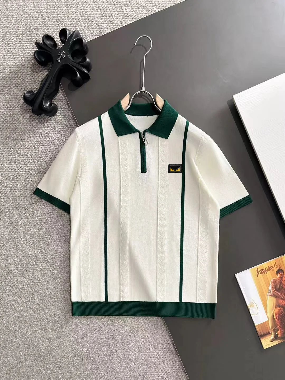 Contrast-Trim Half-Zip Knit Polo Shirt D20014822
