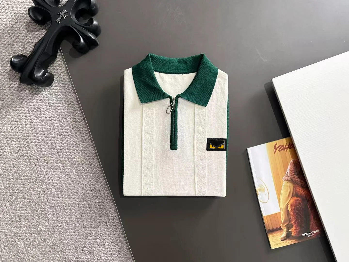 Contrast-Trim Half-Zip Knit Polo Shirt D20014822 — view 8