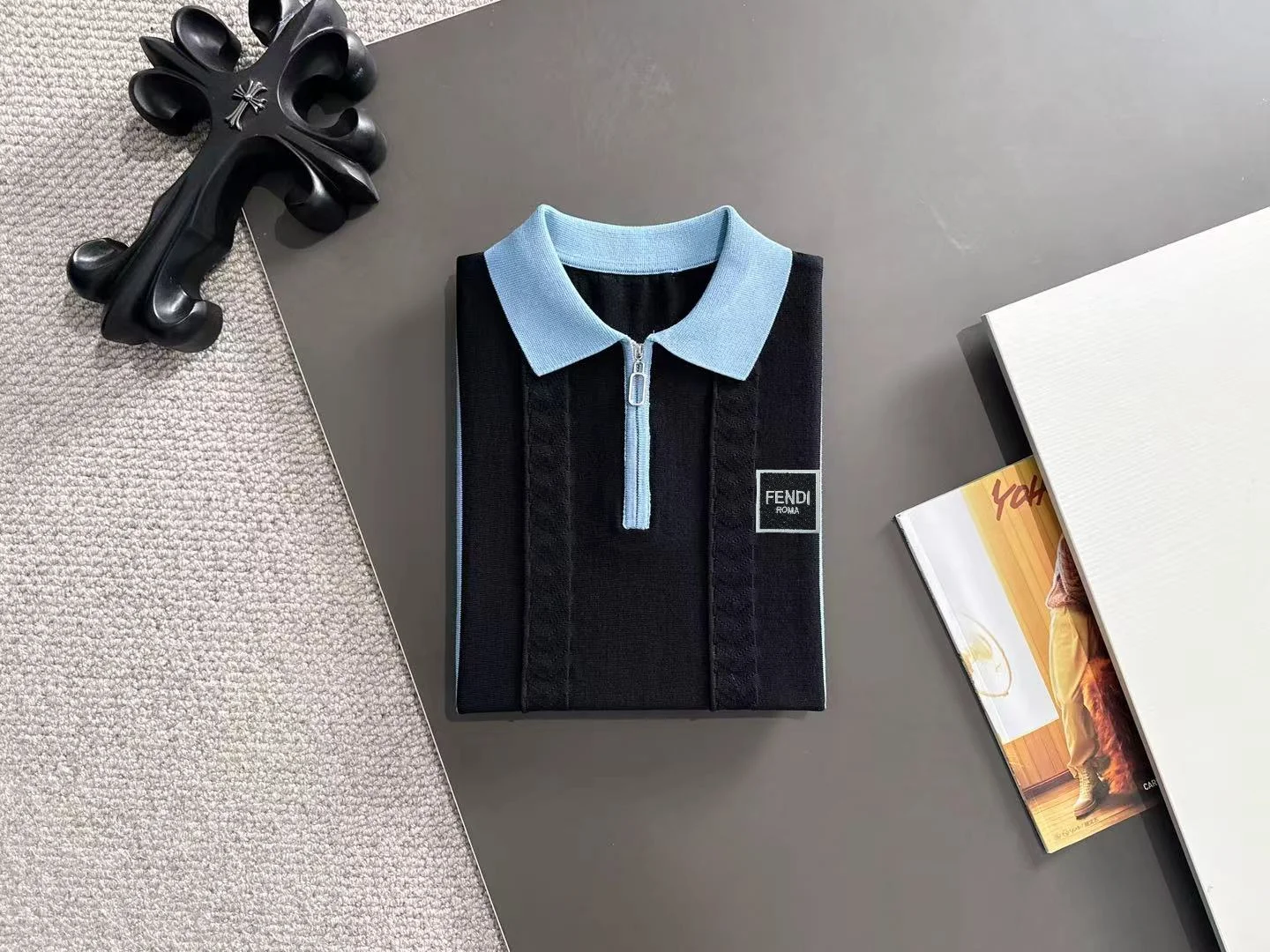 Contrast-Stripe Half-Zip Knit Polo Shirt D20014821 — view 8