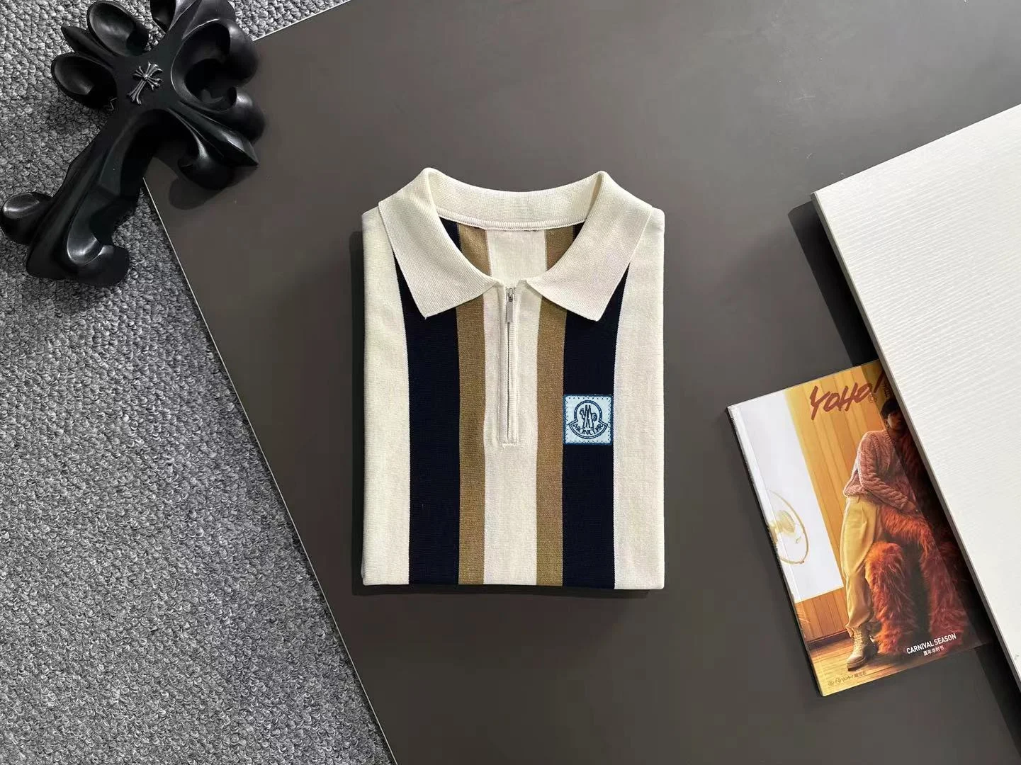 Striped Knit Half-Zip Polo Shirt D20014754 — view 8