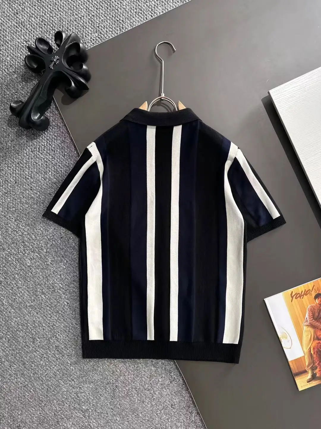 Striped Knit Half-Zip Polo Shirt D20014753 — view 9