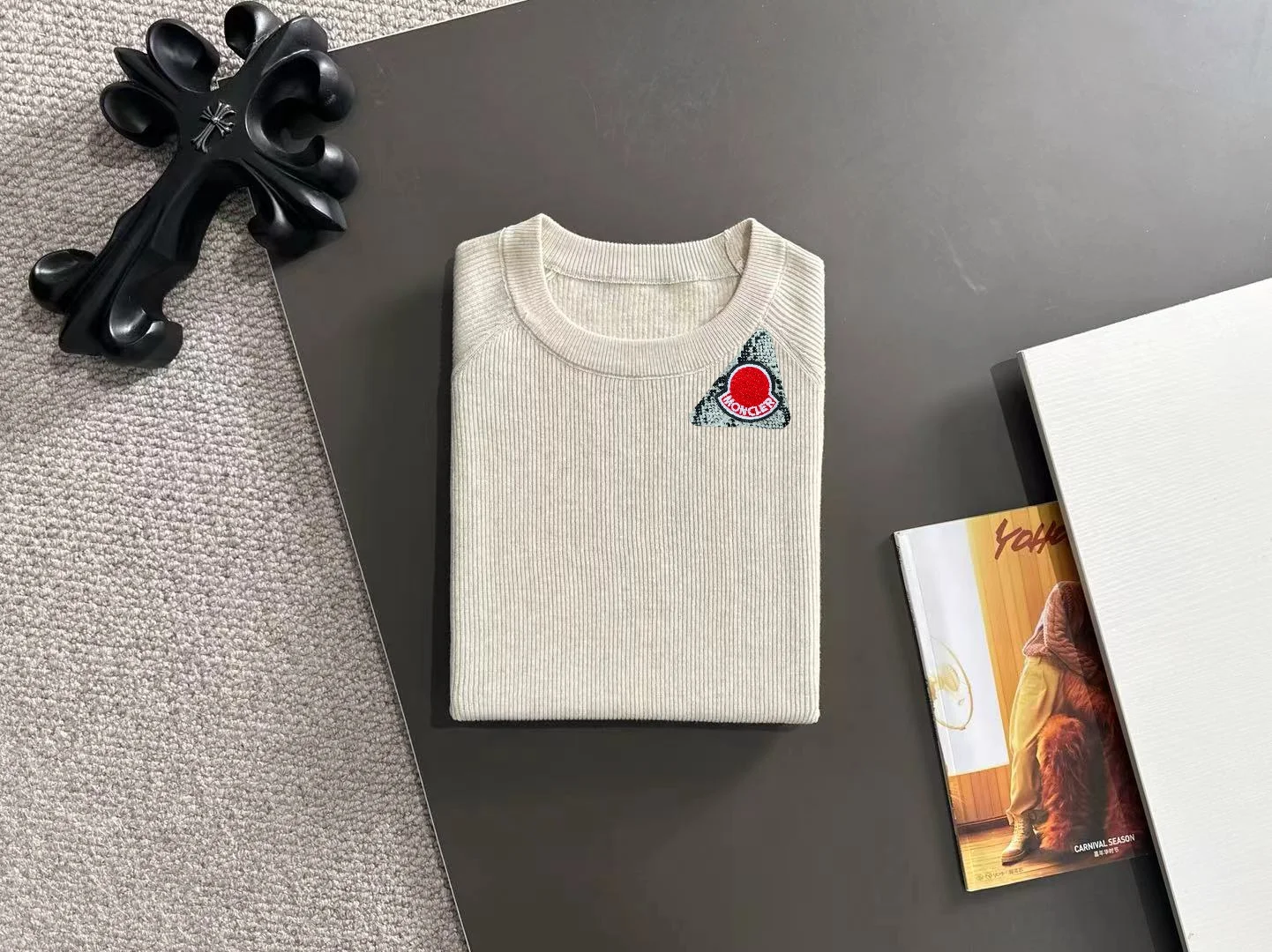 Moncler Ribbed Knit Short-Sleeve Sweater D20014757 — view 8