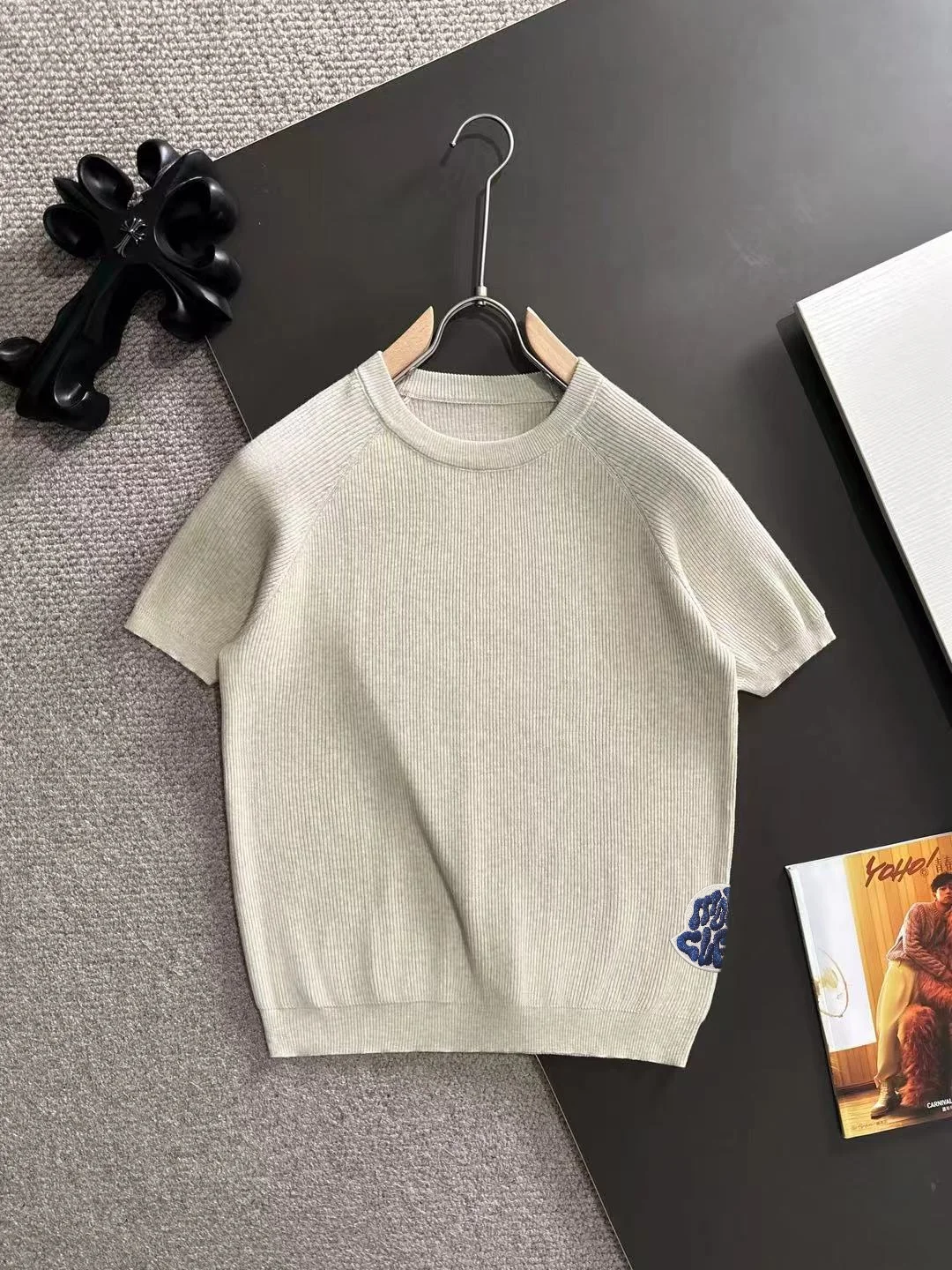 Ribbed Knit Short-Sleeve Sweater D20014861
