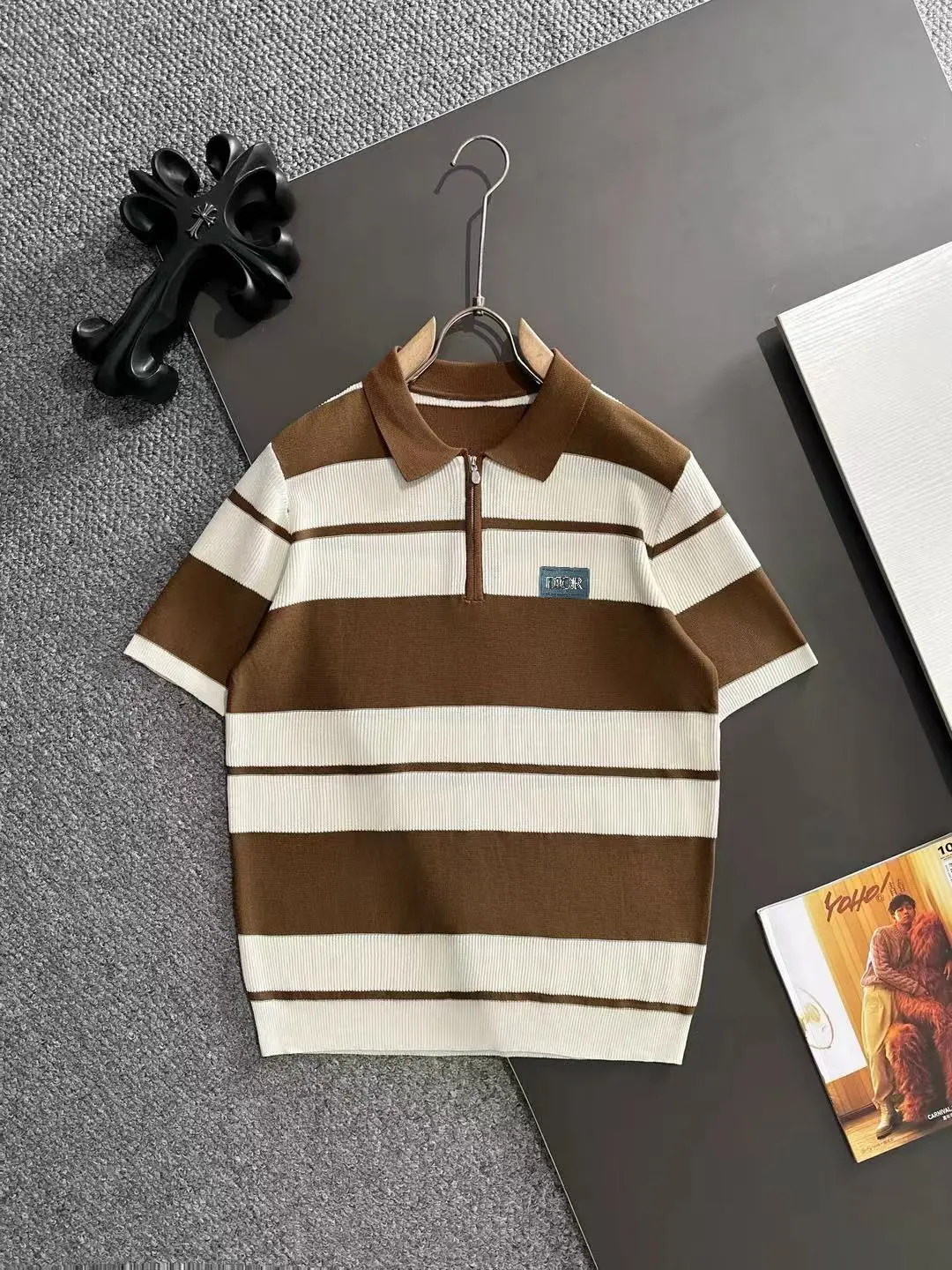 Striped Knit Half-Zip Polo Shirt D20014843
