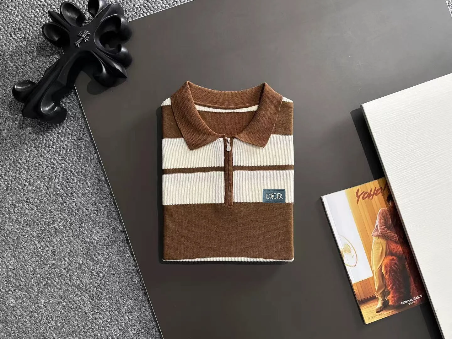 Striped Knit Half-Zip Polo Shirt D20014843 — view 8