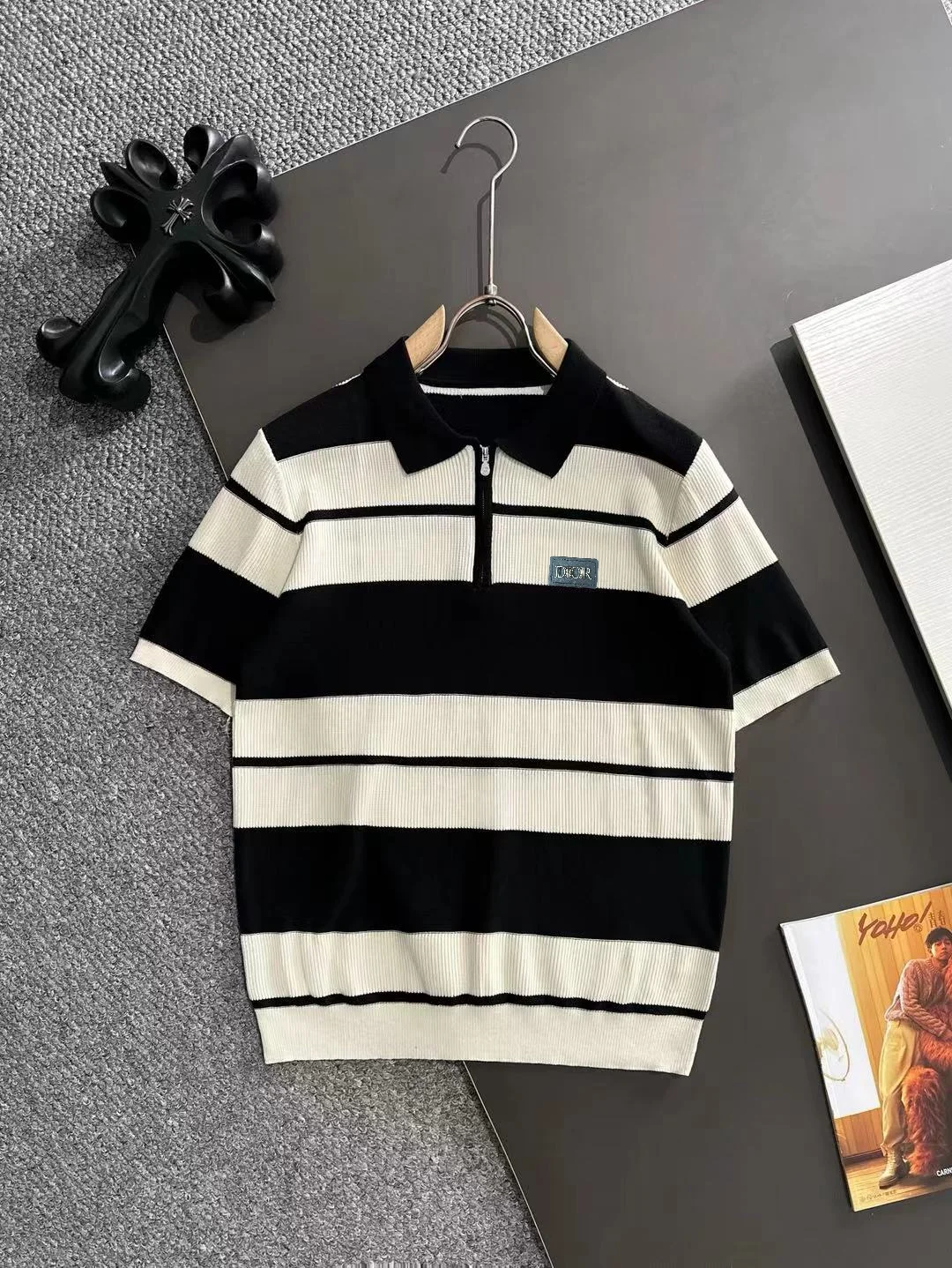 Striped Knit Half-Zip Polo Shirt D20014842