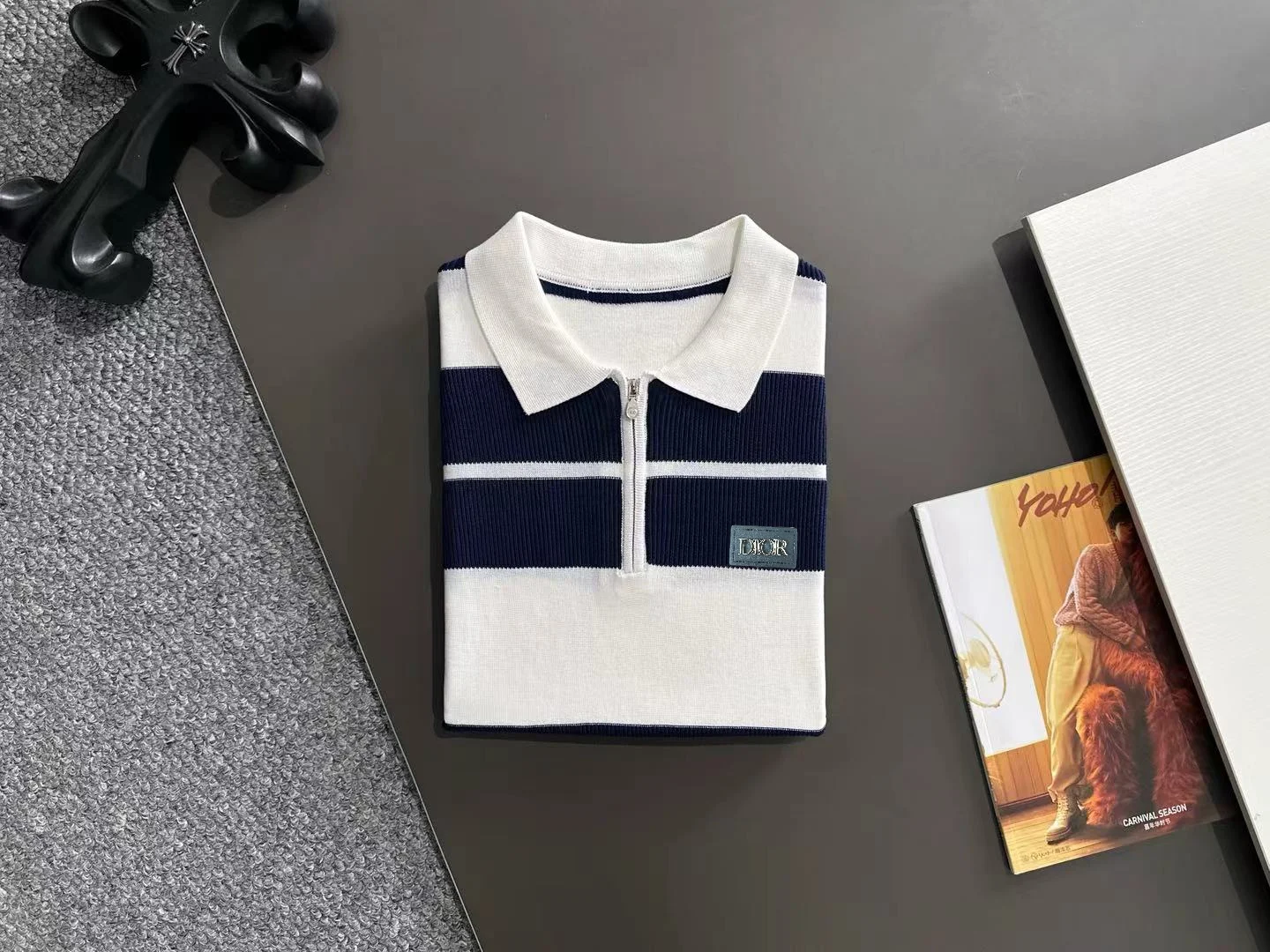 Striped Knit Half-Zip Polo Shirt D20014841 — view 8