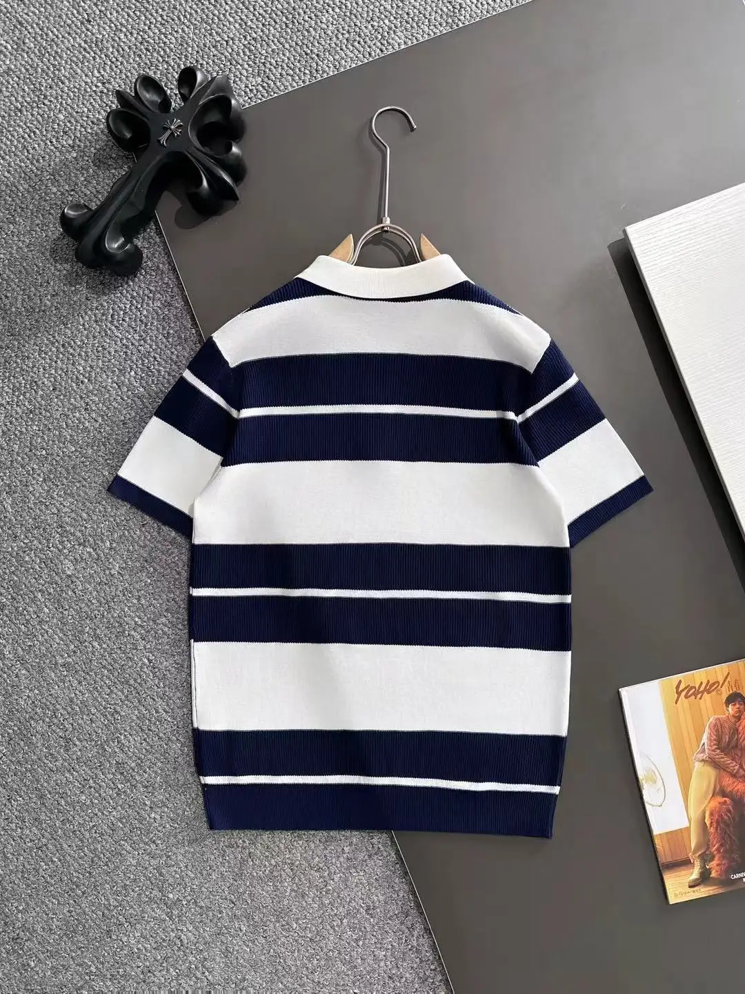 Striped Knit Half-Zip Polo Shirt D20014841 — view 9