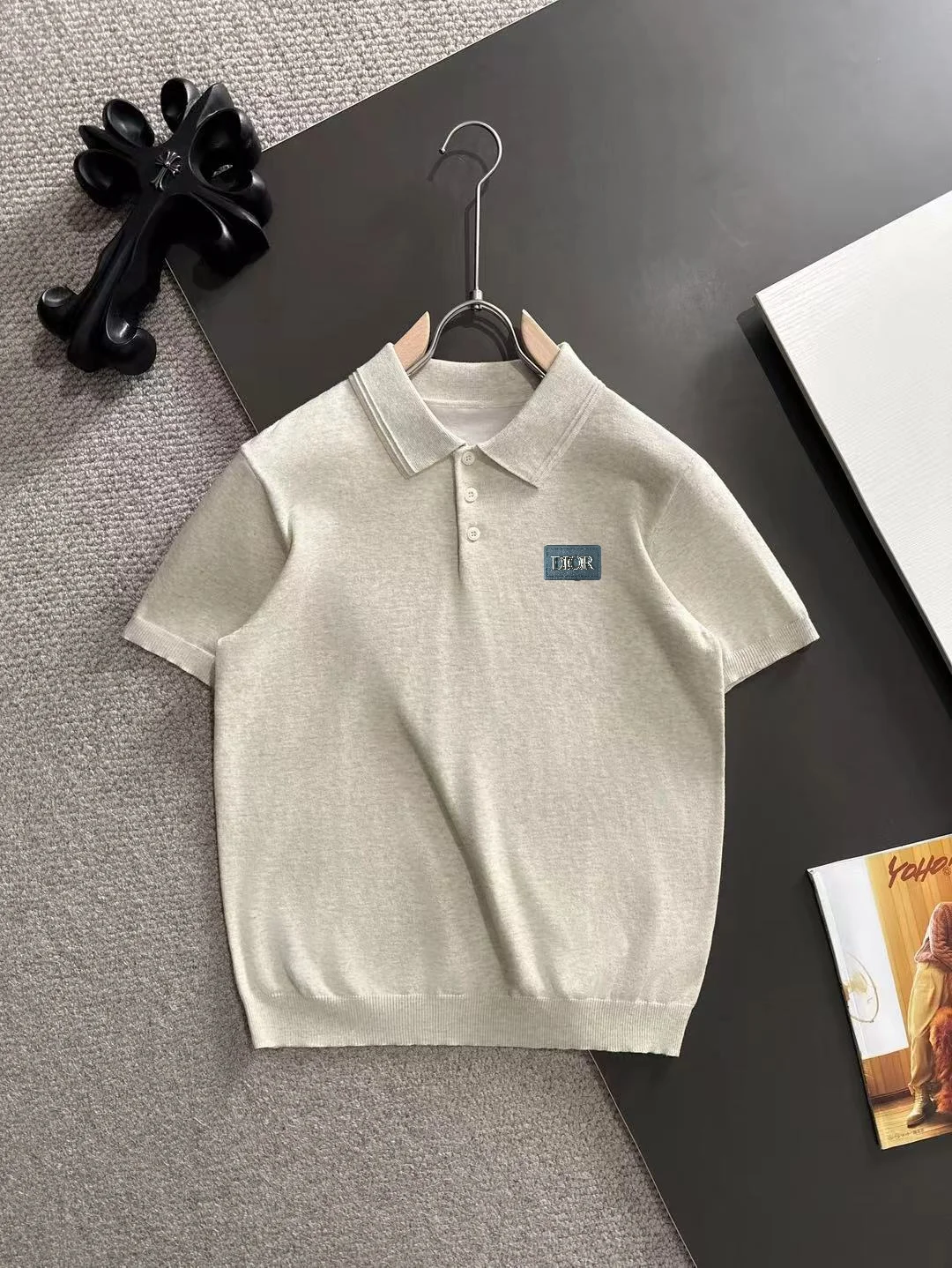 Logo-Patch Silk-Blend Knit Polo Shirt D20014824