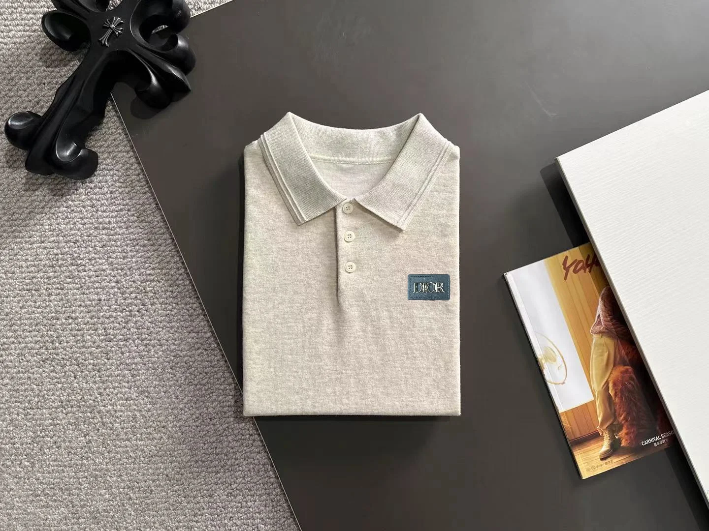 Logo-Patch Silk-Blend Knit Polo Shirt D20014824 — view 8