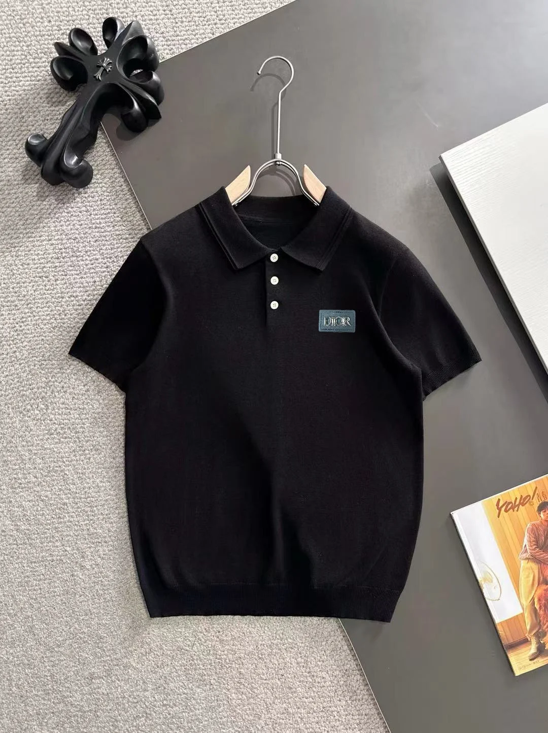 Logo-Patch Silk-Blend Knit Polo Shirt D20014826