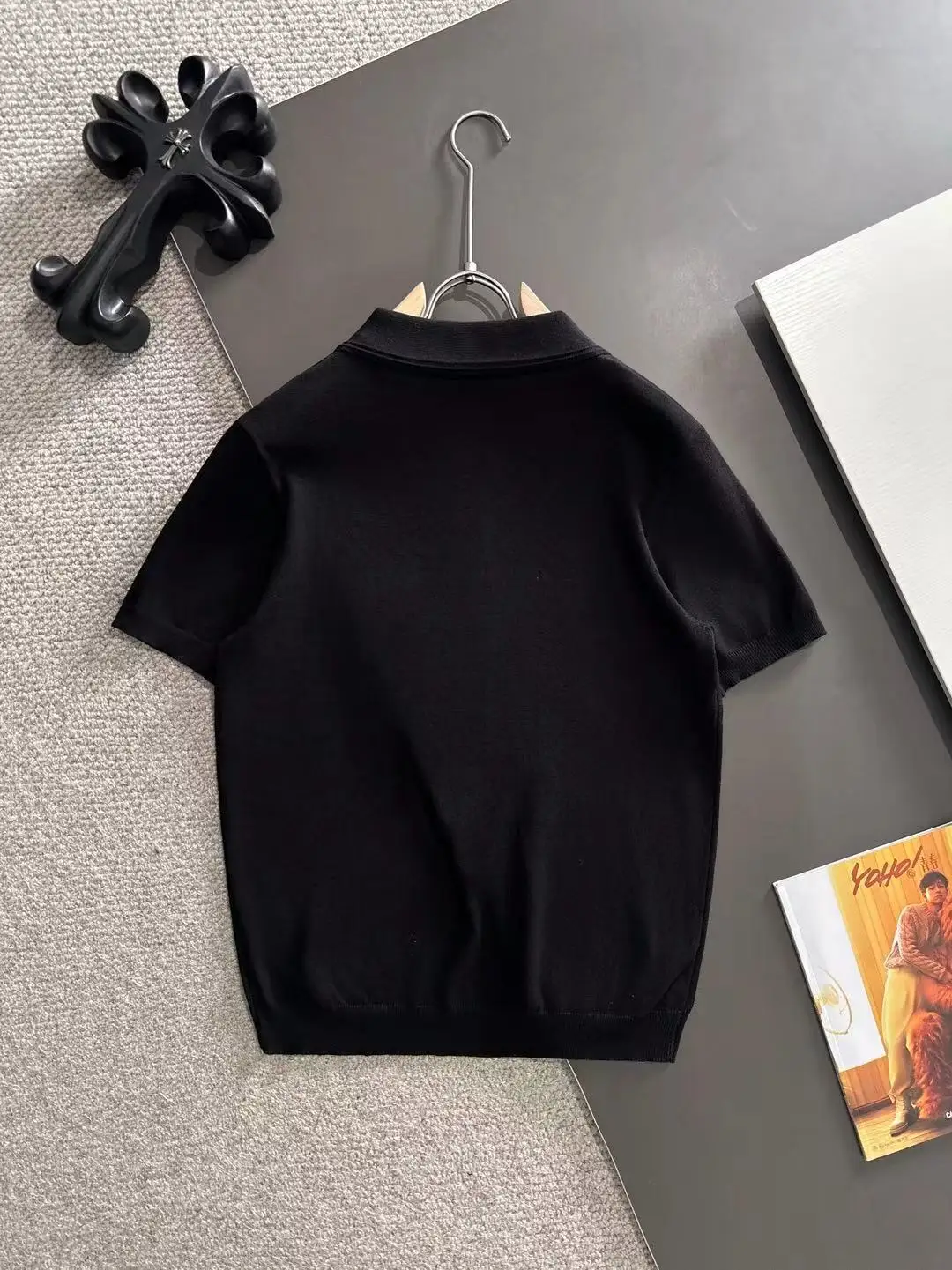 Logo-Patch Silk-Blend Knit Polo Shirt D20014826 — view 9