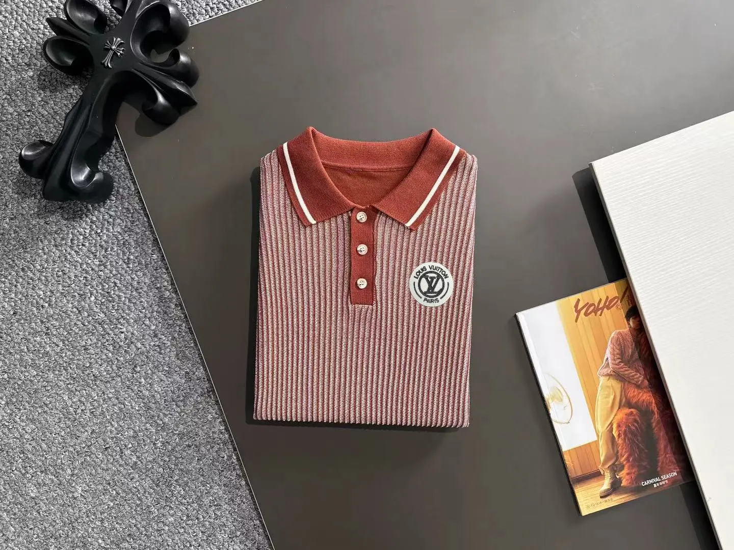 Contrast-Tipped Ribbed Knit Polo Shirt D20014848 — view 8