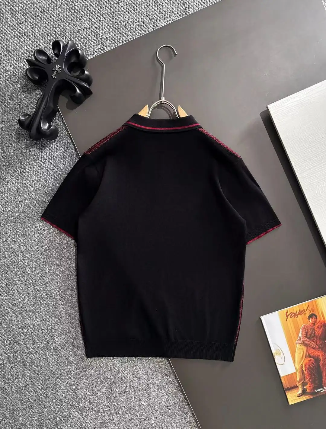 Contrast-Panel Ribbed Knit Polo Shirt D20014849 — view 9