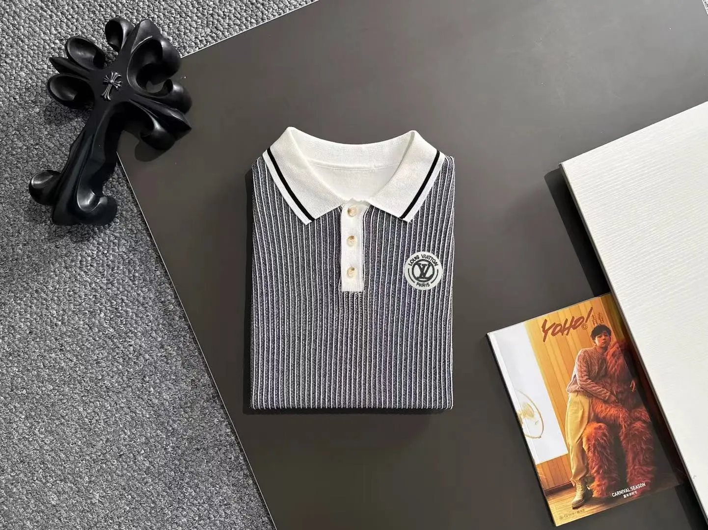 Contrast Ribbed Knit Polo Shirt D20014847 — view 8